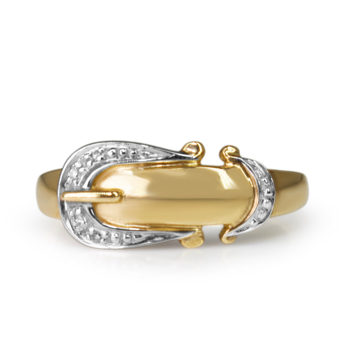 9ct Yellow and White Gold Diamond Buckle Ring