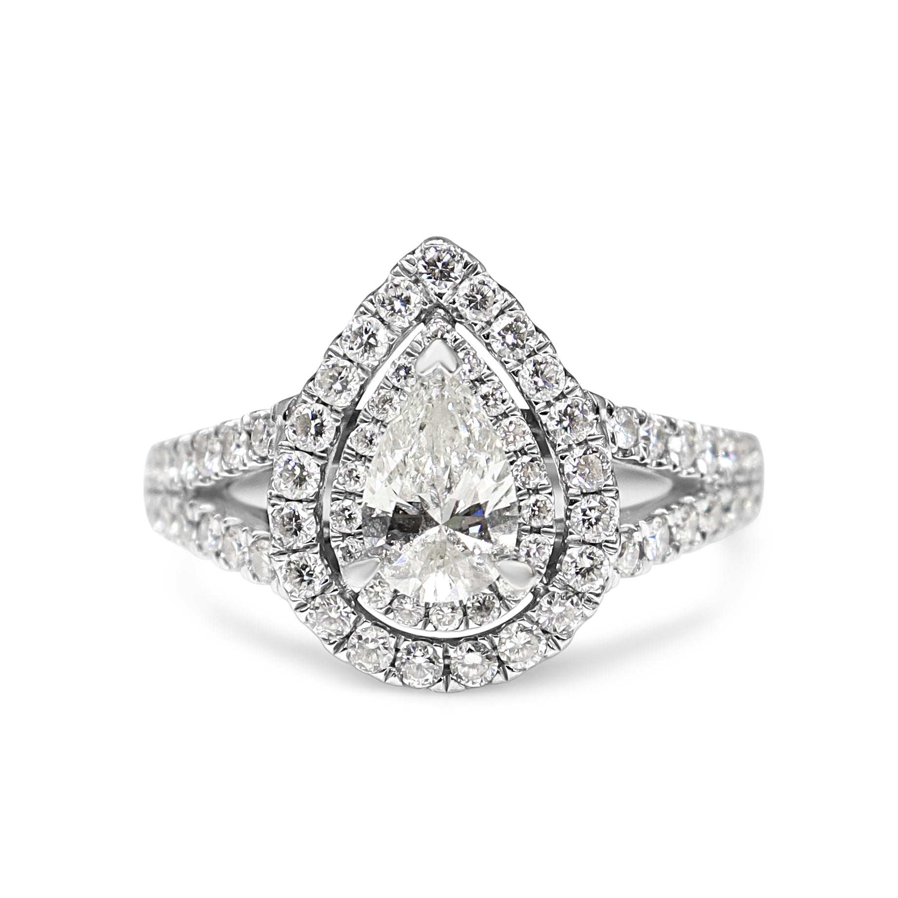 18ct White Gold Pear Shaped Double Halo Ring