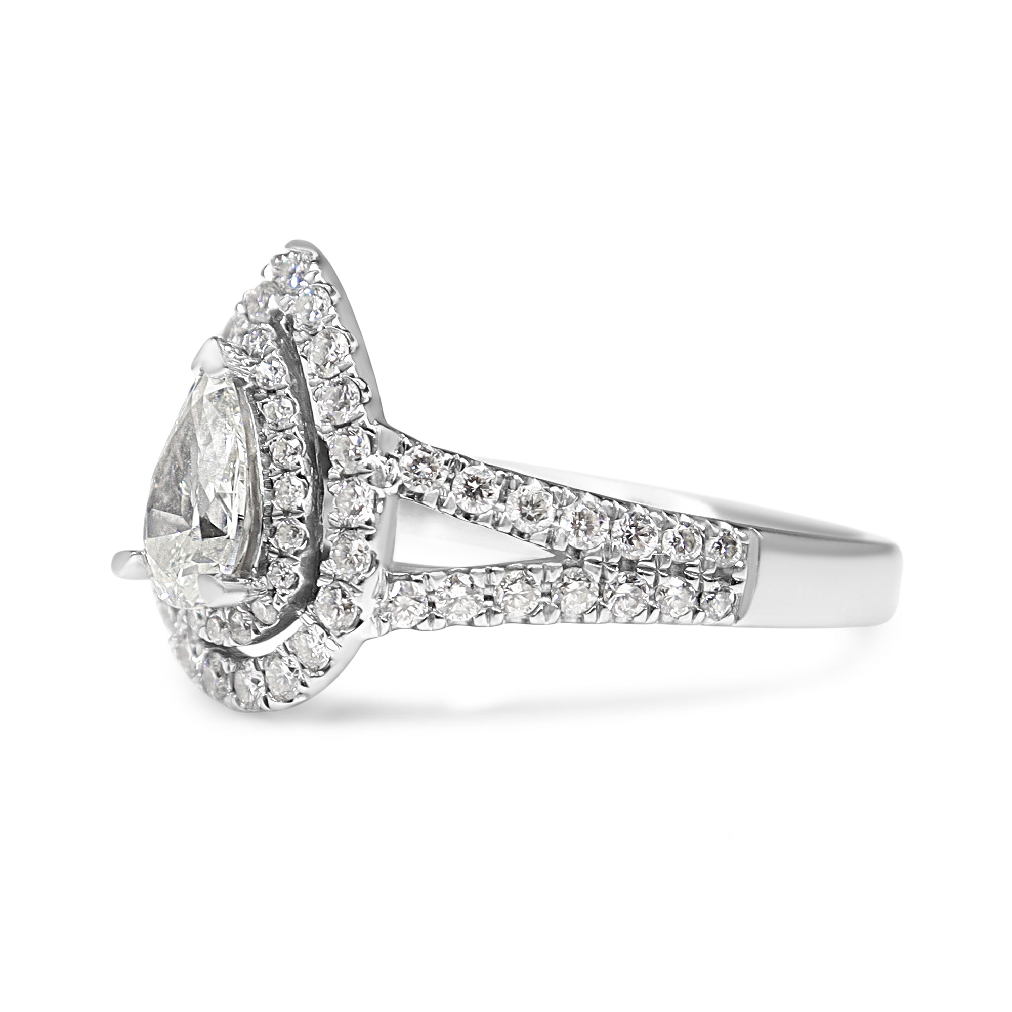 18ct White Gold Pear Shaped Double Halo Ring