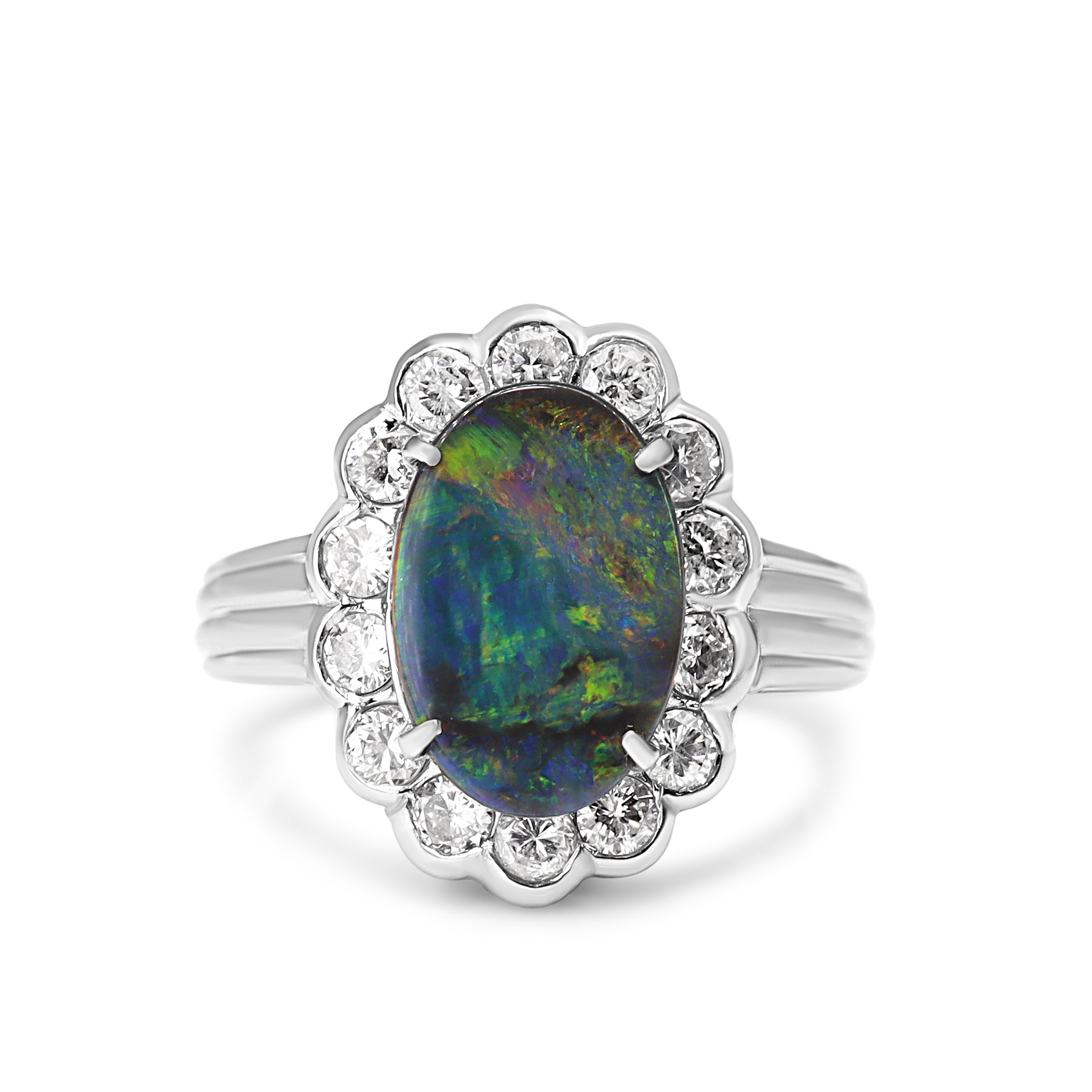 Platinum Opal and Diamond Daisy Style Ring