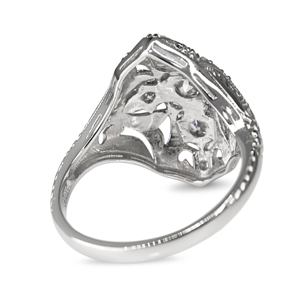 Platinum Old Cut Diamond and Filigree Art Deco Style Ring