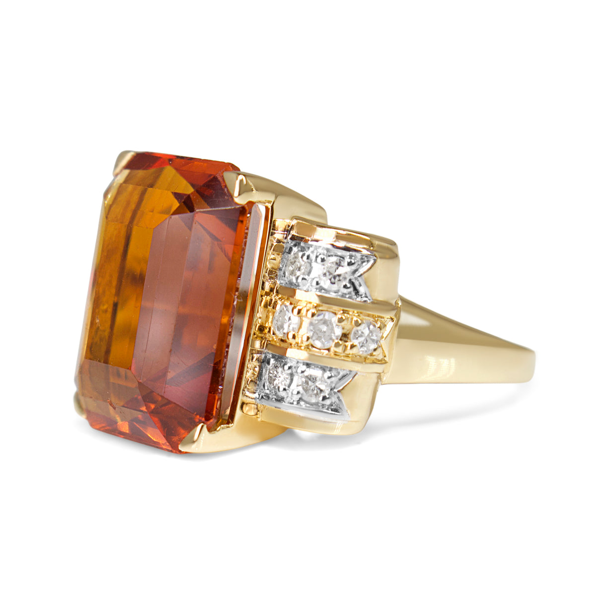 18ct Yellow and White Gold Vintage Citrine and Diamond Cocktail Ring