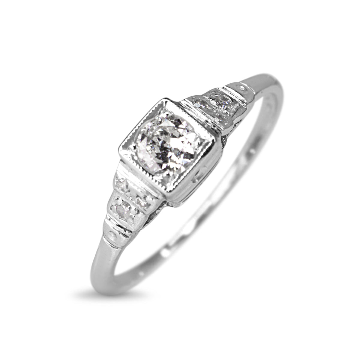 18ct White Gold Art Deco Old Cut Solitaire Ring