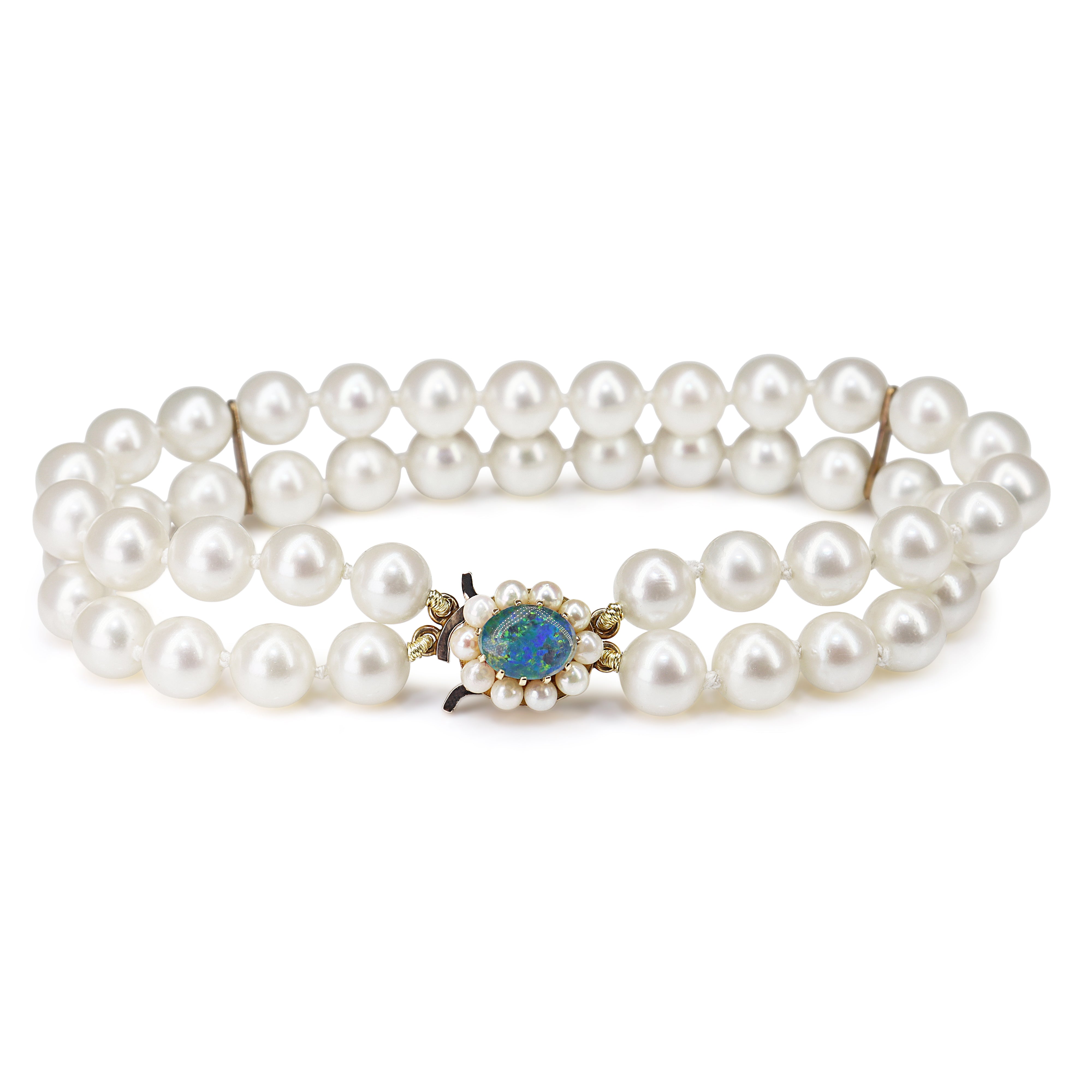 9ct Yellow Gold Triplet Opal and 7mm Pearl Double Row Bracelet