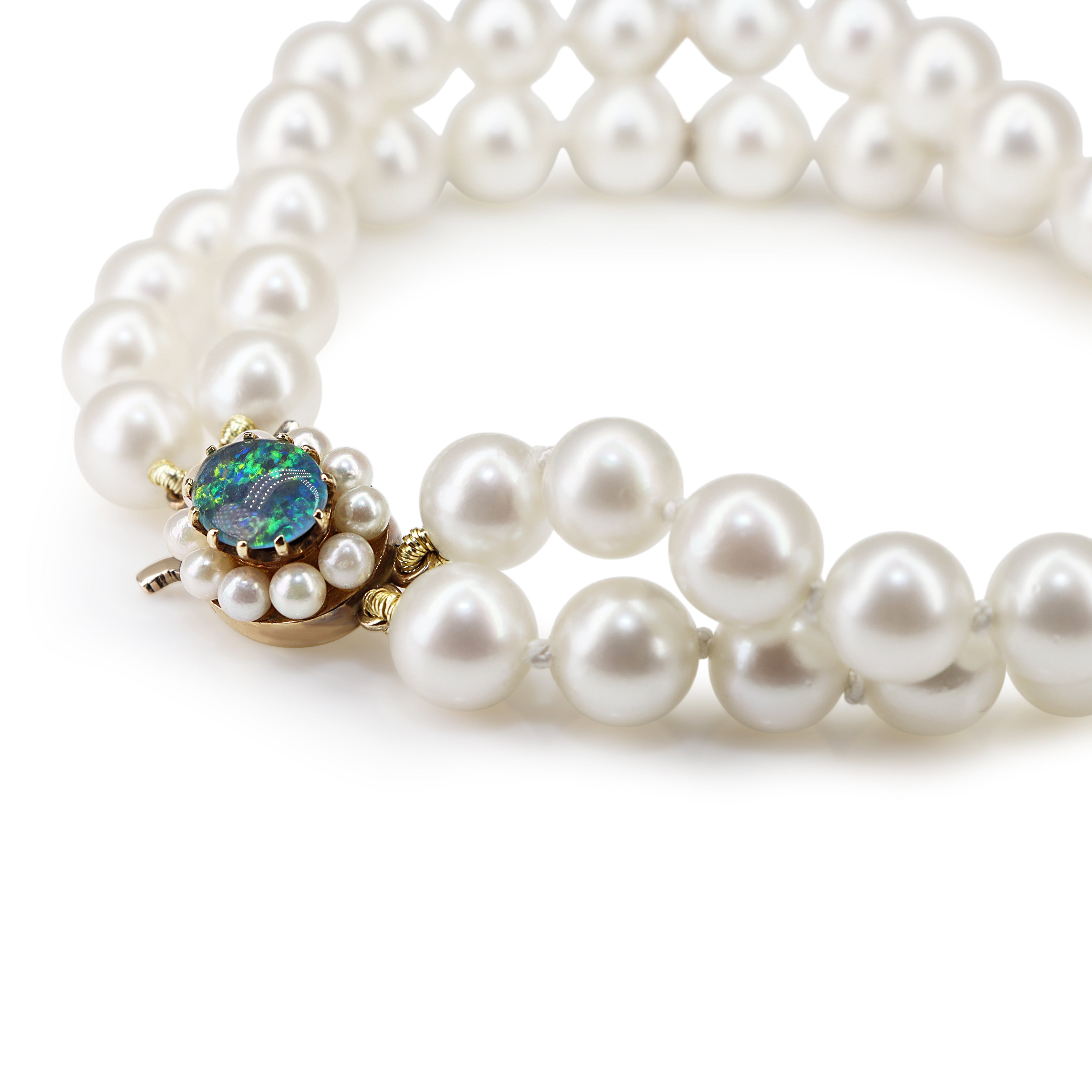 9ct Yellow Gold Triplet Opal and 7mm Pearl Double Row Bracelet