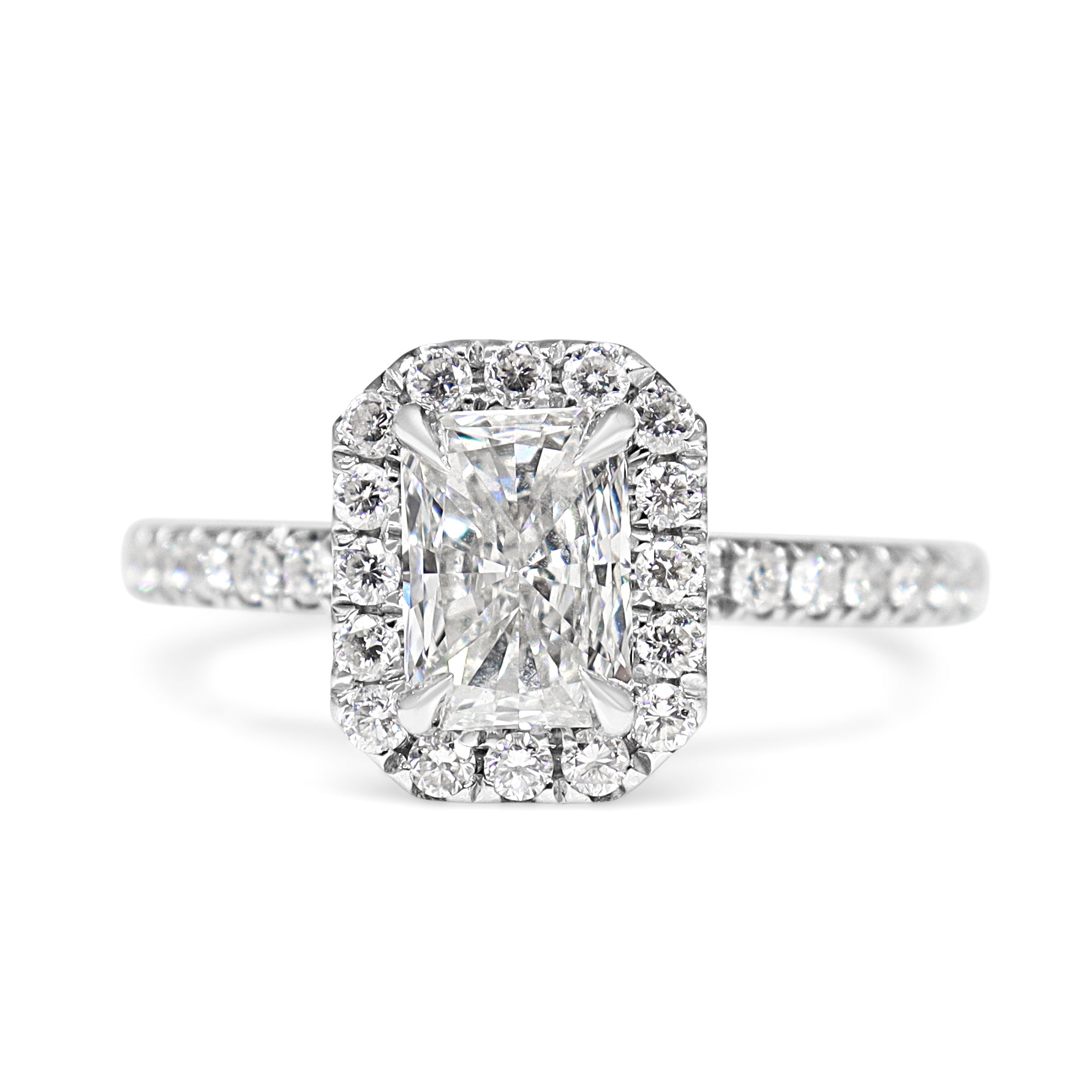18ct White Gold Radiant Cut Diamond Halo Ring