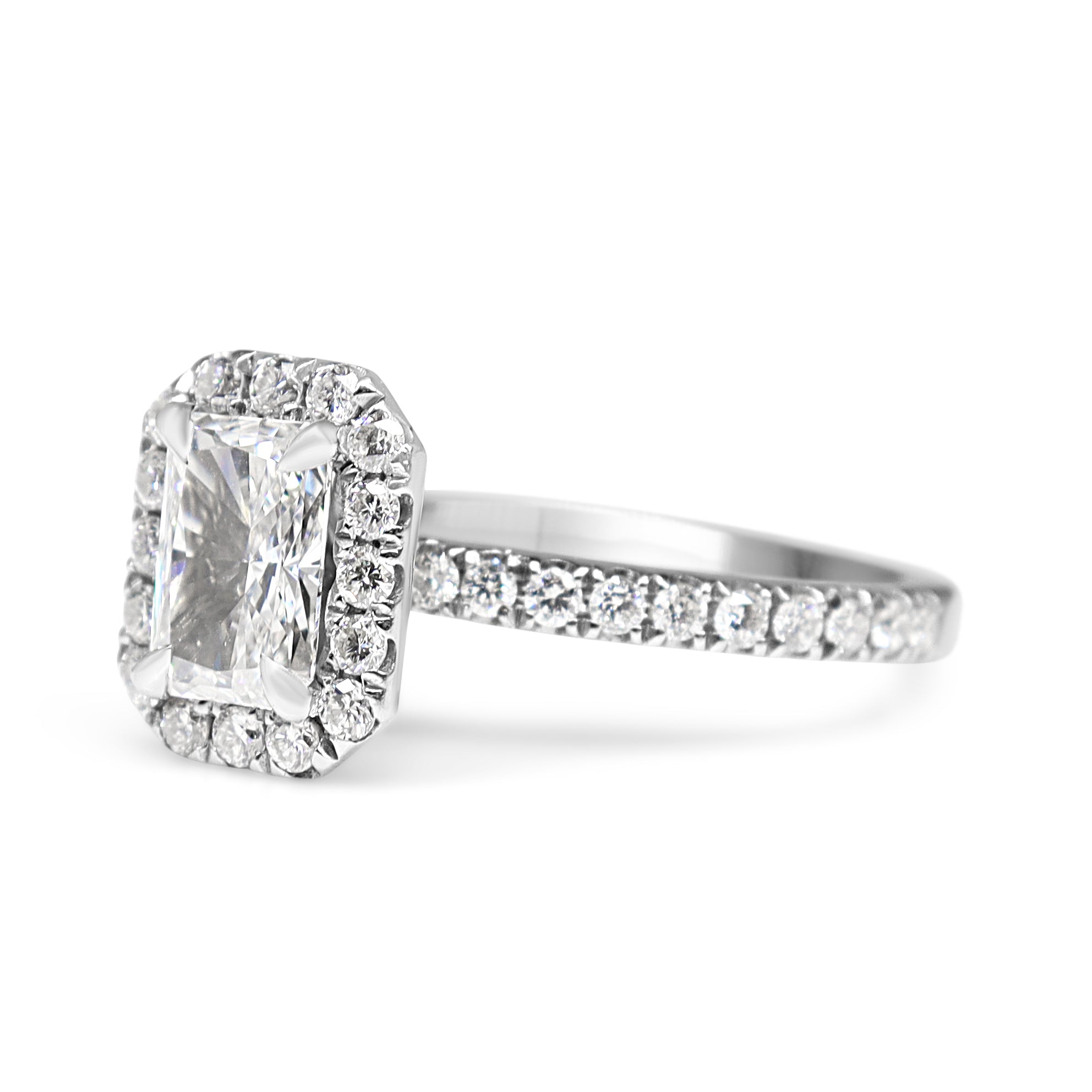 18ct White Gold Radiant Cut Diamond Halo Ring