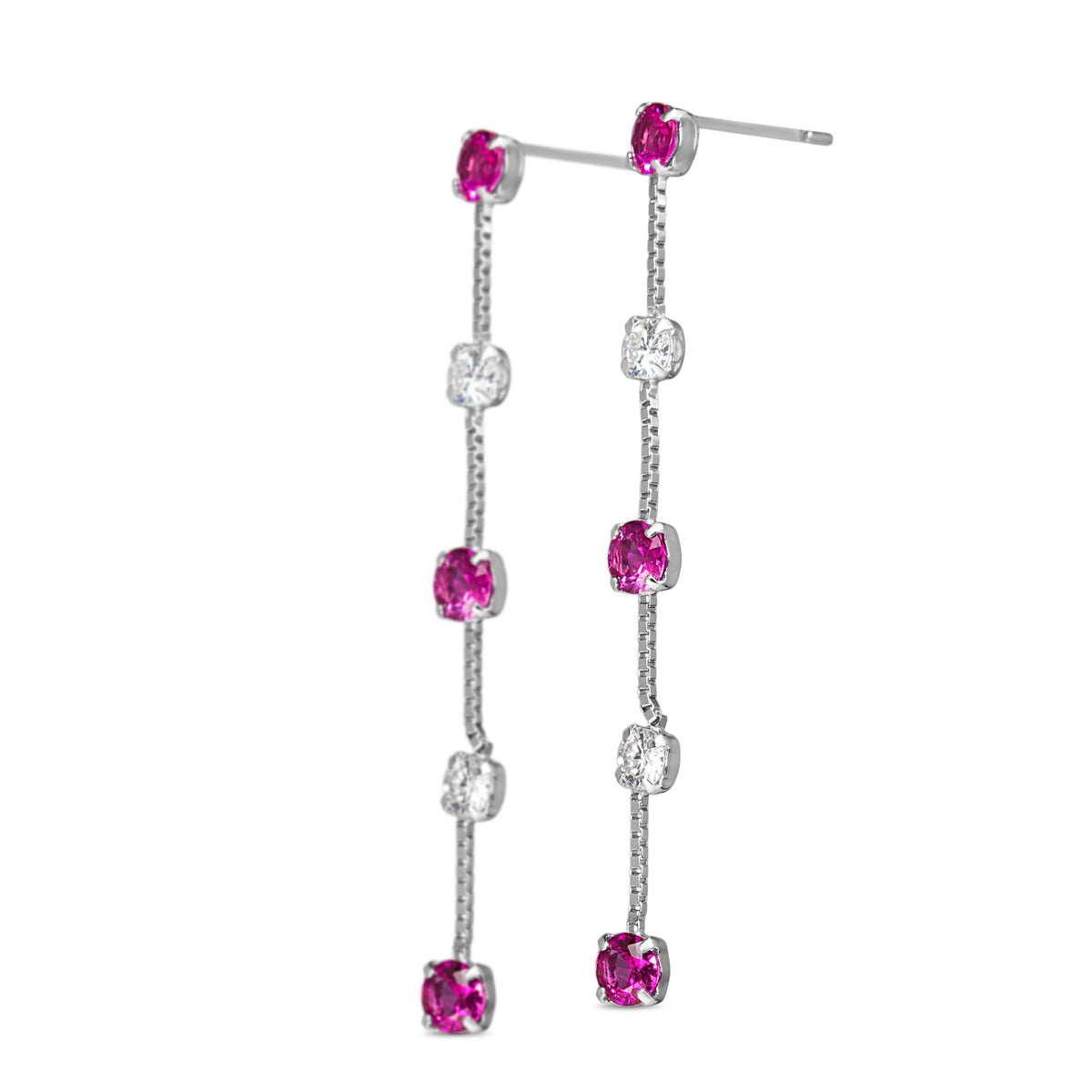 18ct White Gold Ruby and Diamond Drop Earrings