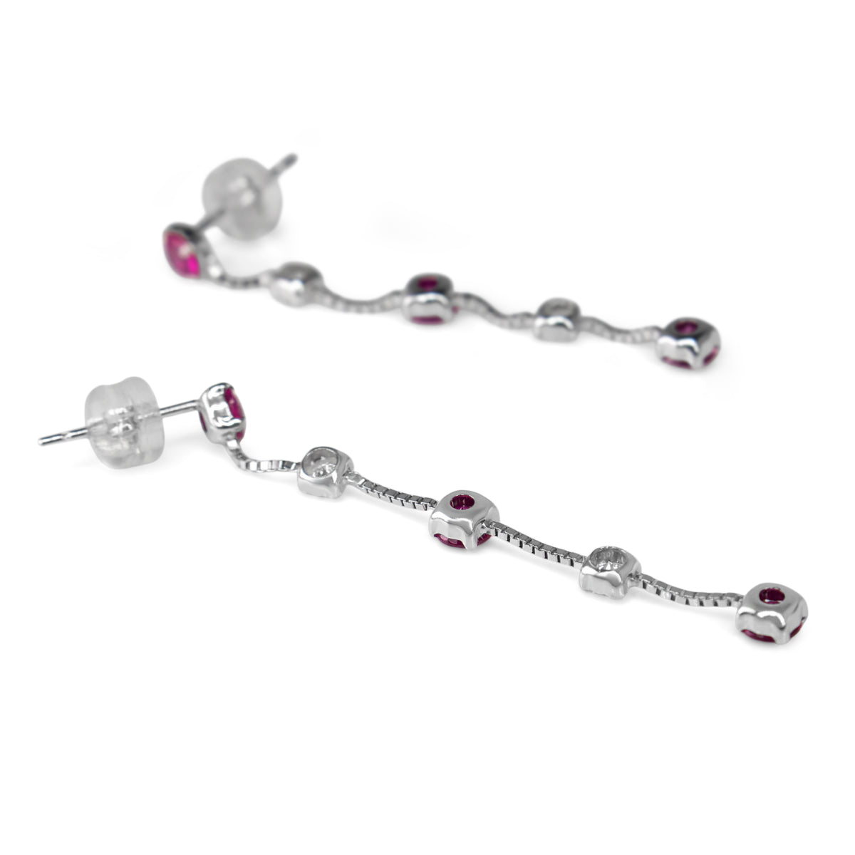 18ct White Gold Ruby and Diamond Drop Earrings