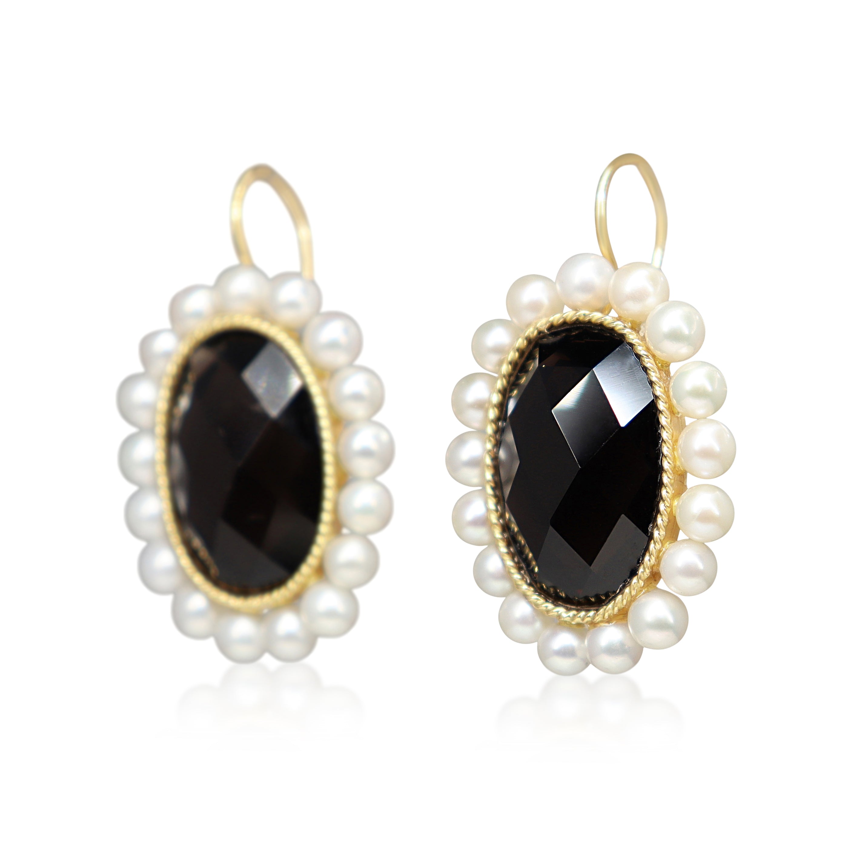 14ct Yellow Gold Faceted Quartz and Pearl Drop Earrings