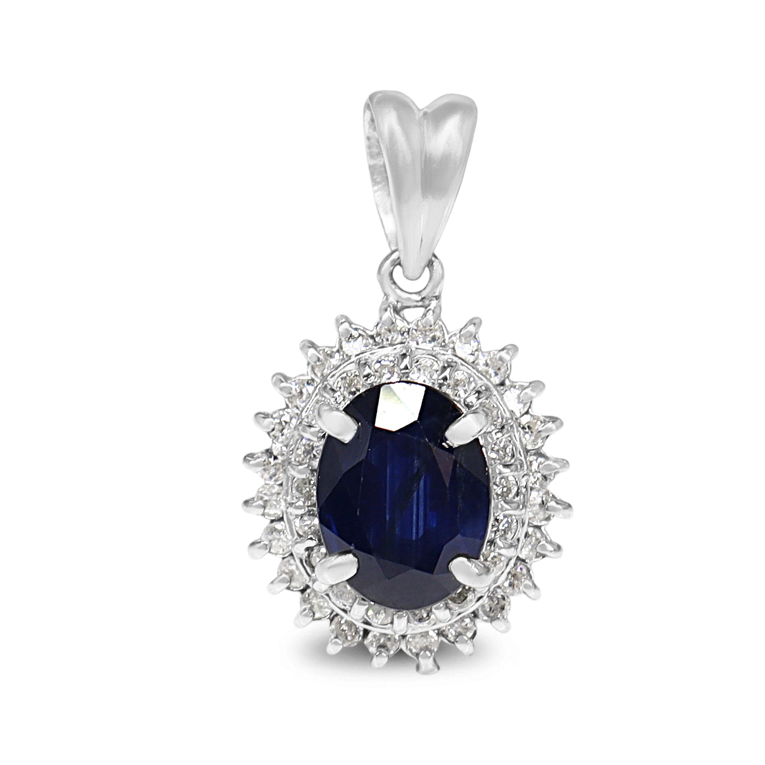 Platinum Sapphire and Double Diamond Halo Pendant