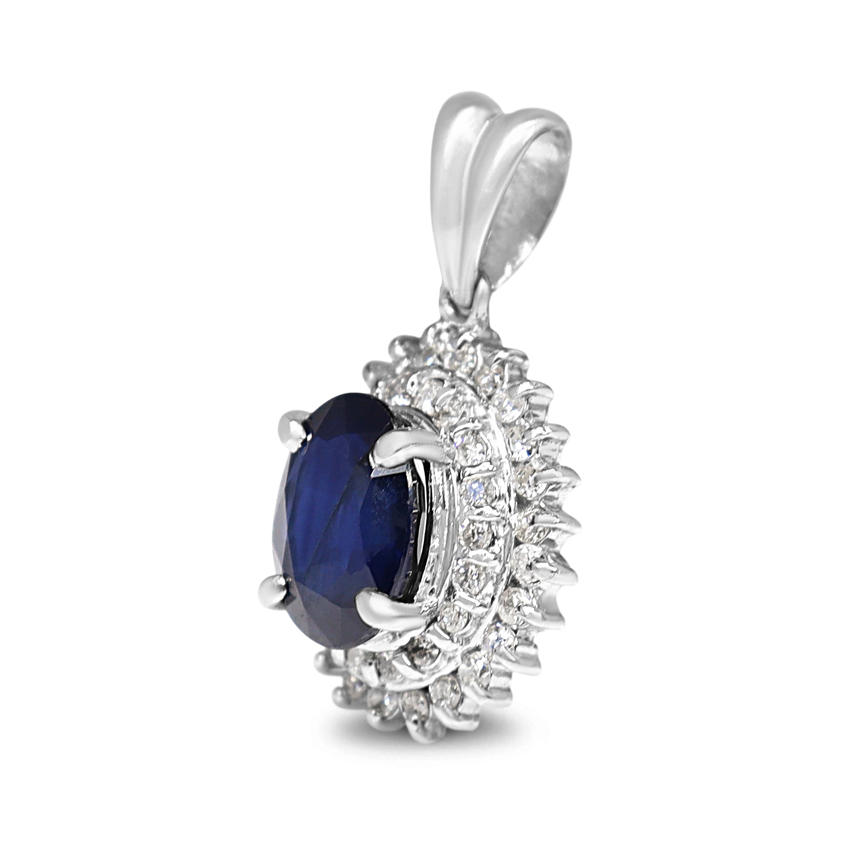 Platinum Sapphire and Double Diamond Halo Pendant