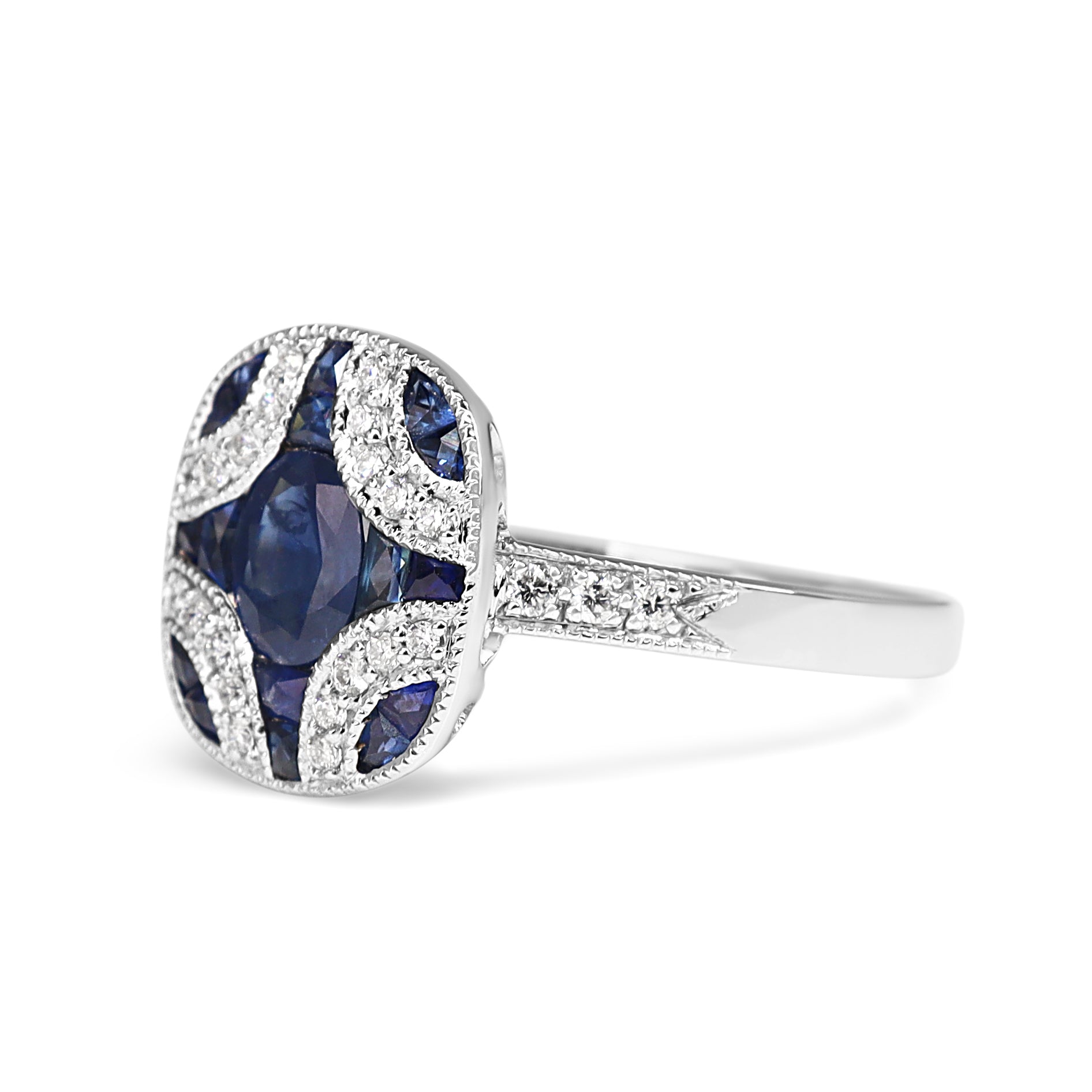 9ct White Gold Art Deco Style Sapphire and Diamond Ring