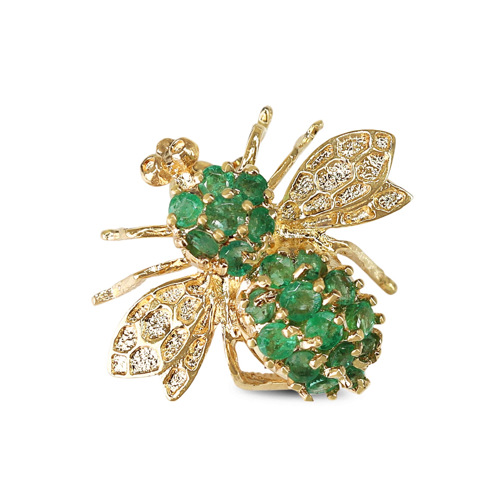 14ct Yellow Gold Emerald Bee / Insect Brooch