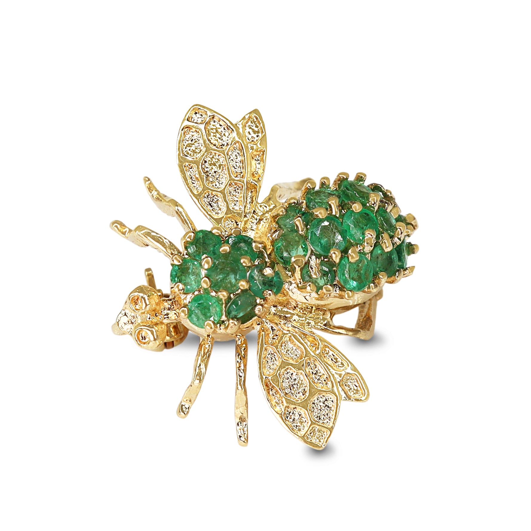 14ct Yellow Gold Emerald Bee / Insect Brooch