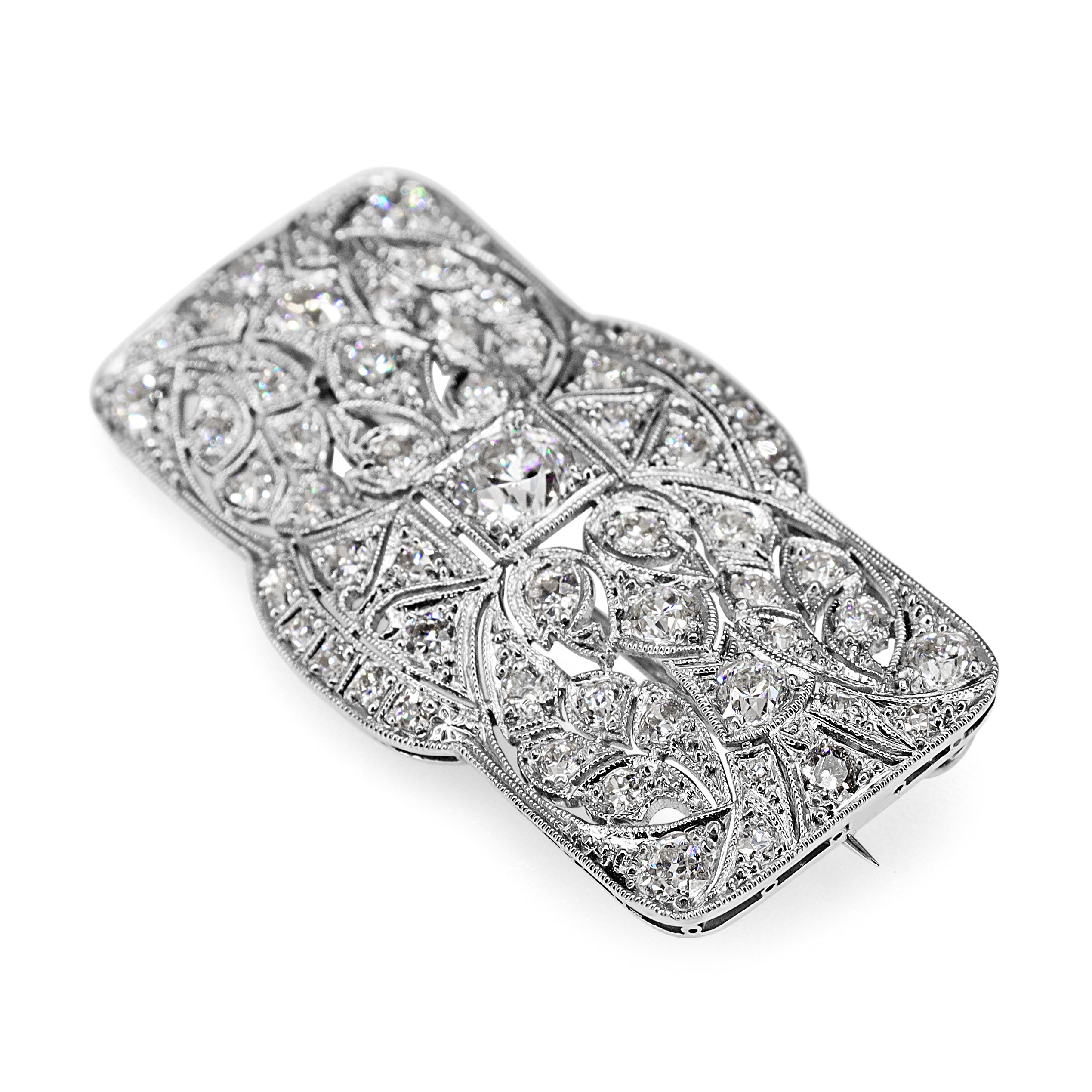 Platinum Art Deco Old Cut Diamond Brooch