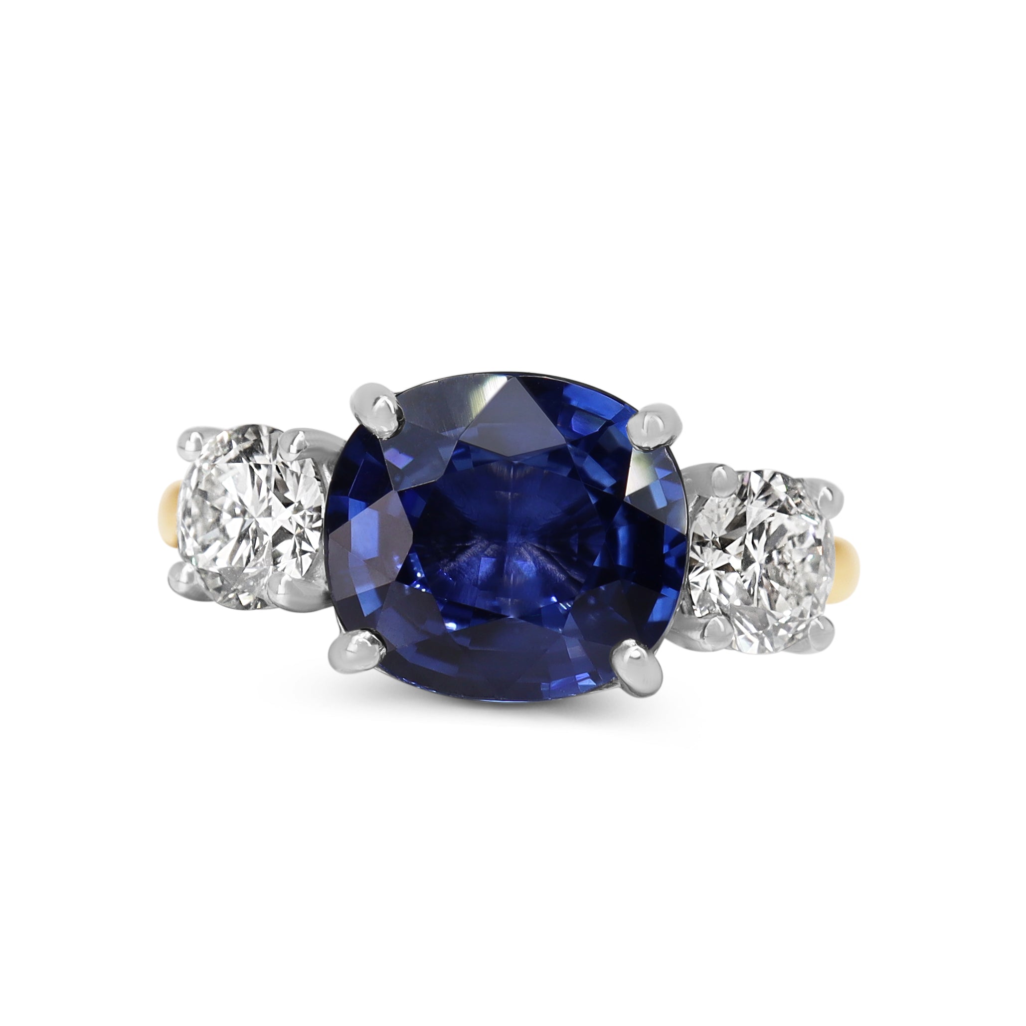 18ct Yellow and White Gold Sapphire and Diamond 3 Stone Ring
