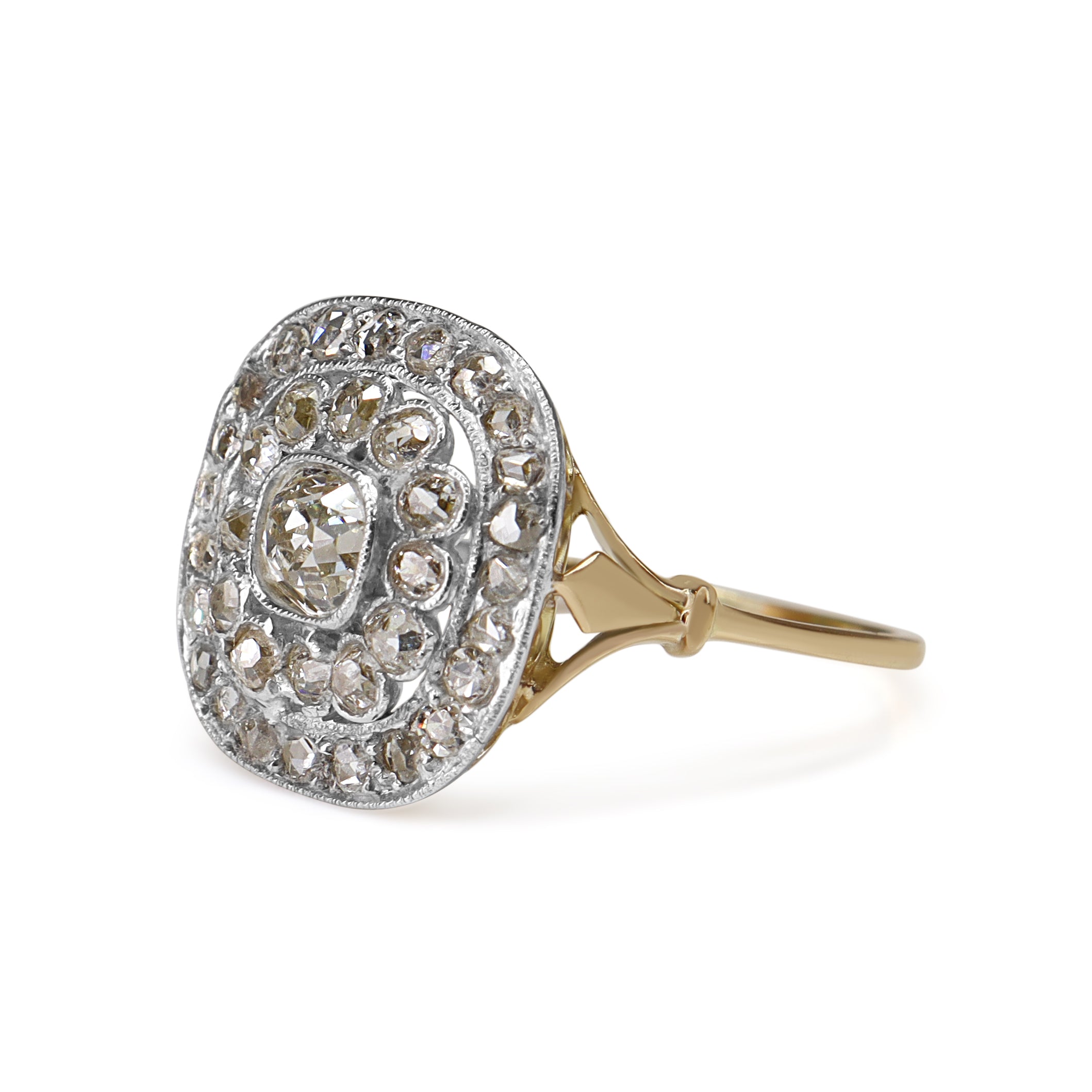 18ct Yellow and White Gold Antique Old Cut Diamond Cluster Ring