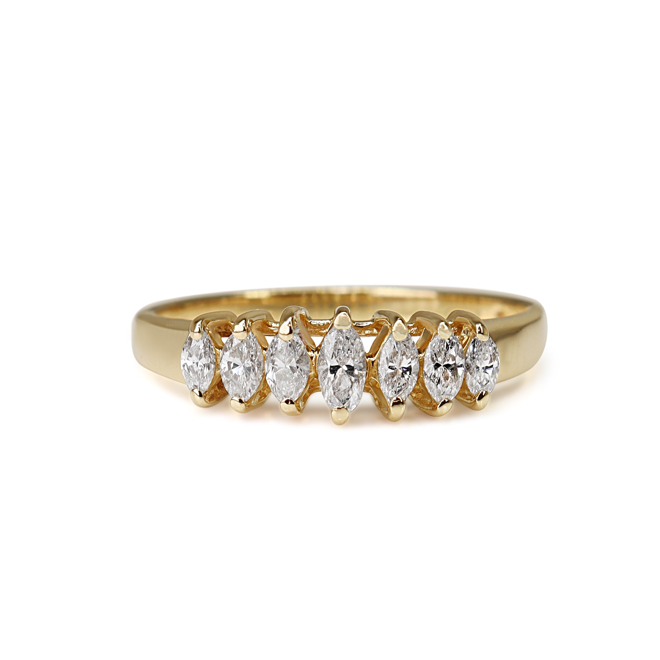 14ct Yellow Gold 7 Stone Marquise Diamond Ring