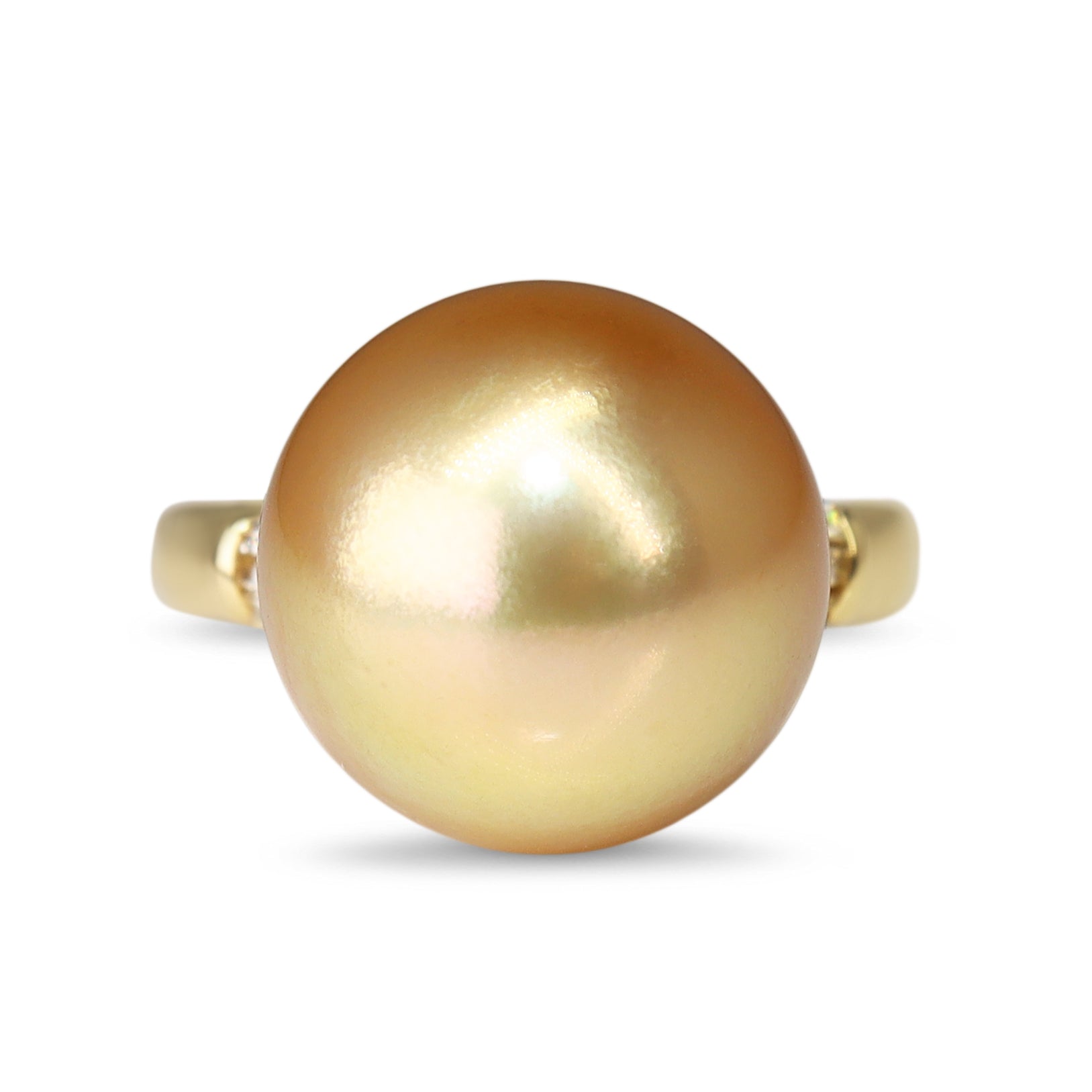 18ct Yellow Gold 14mm Golden South Sea Pearl and Diamond Ring