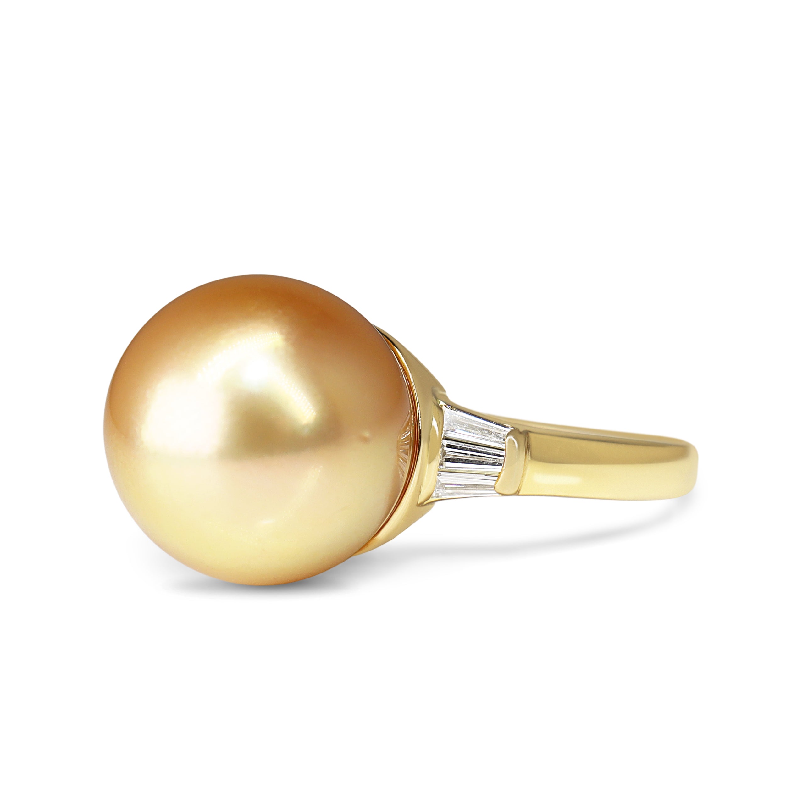 18ct Yellow Gold 14mm Golden South Sea Pearl and Diamond Ring