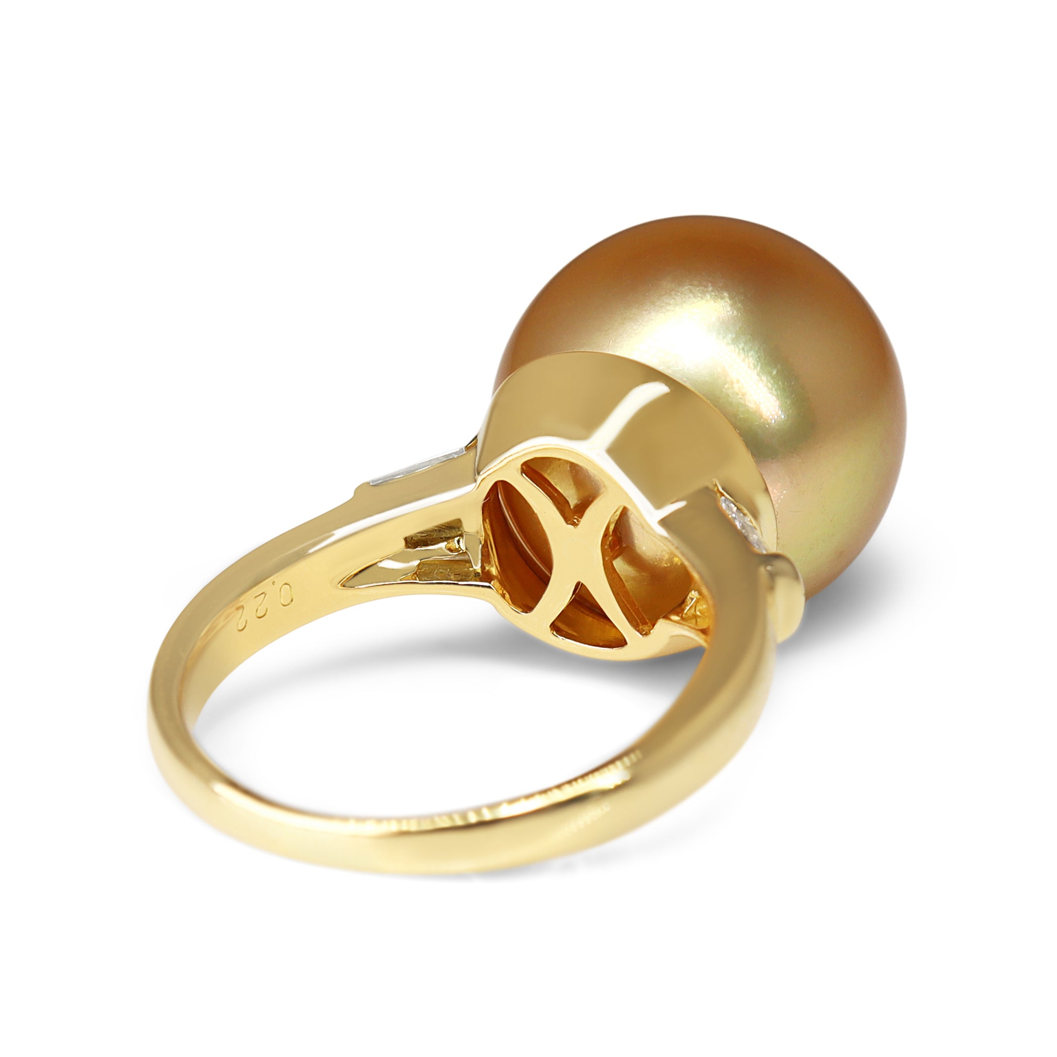 18ct Yellow Gold 14mm Golden South Sea Pearl and Diamond Ring