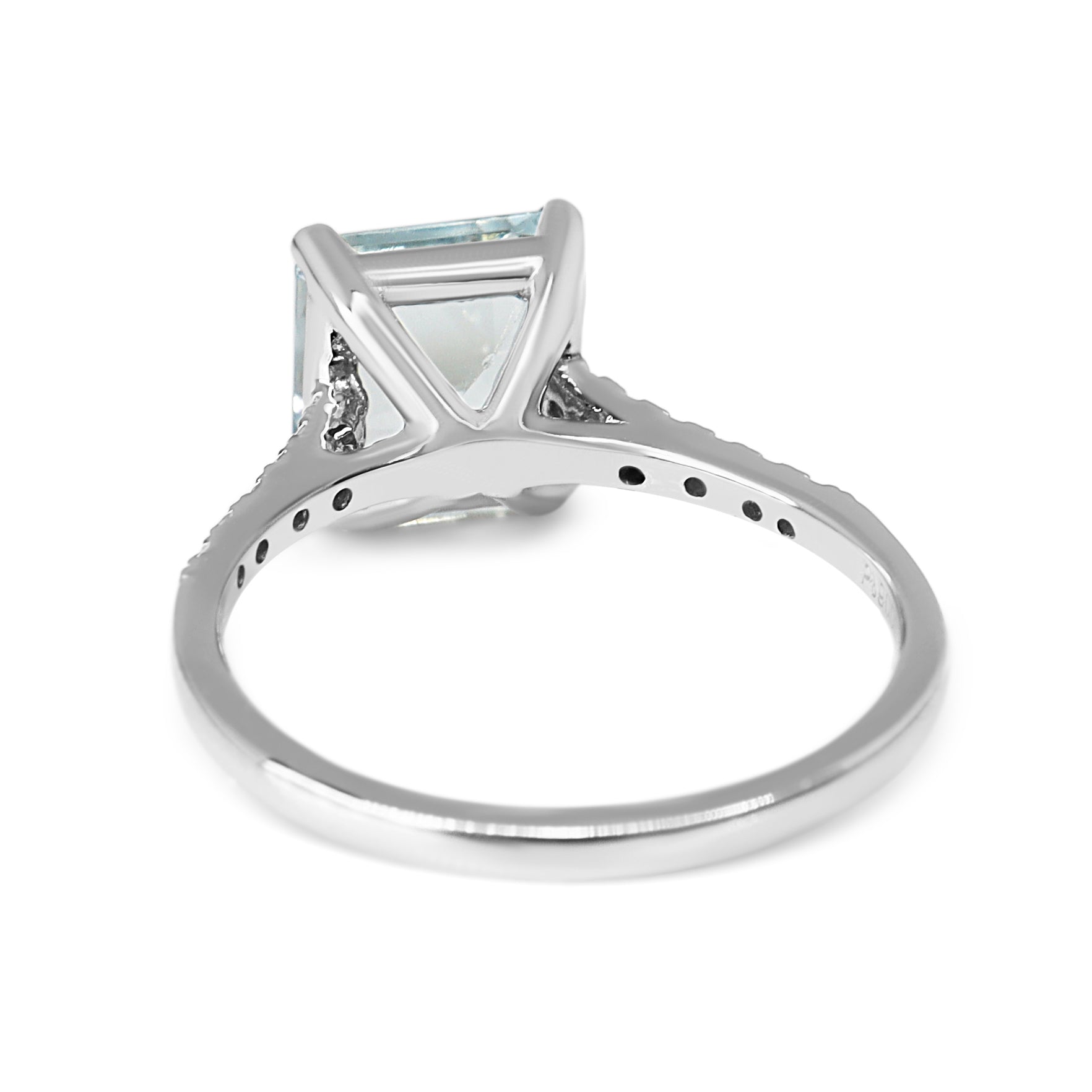 Platinum Square Aquamarine and Diamond Solitaire Ring