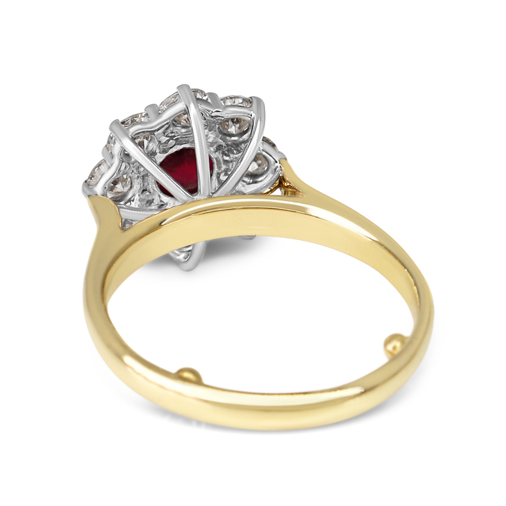 18ct Yellow Gold Ruby and Diamond Halo Cluster Ring