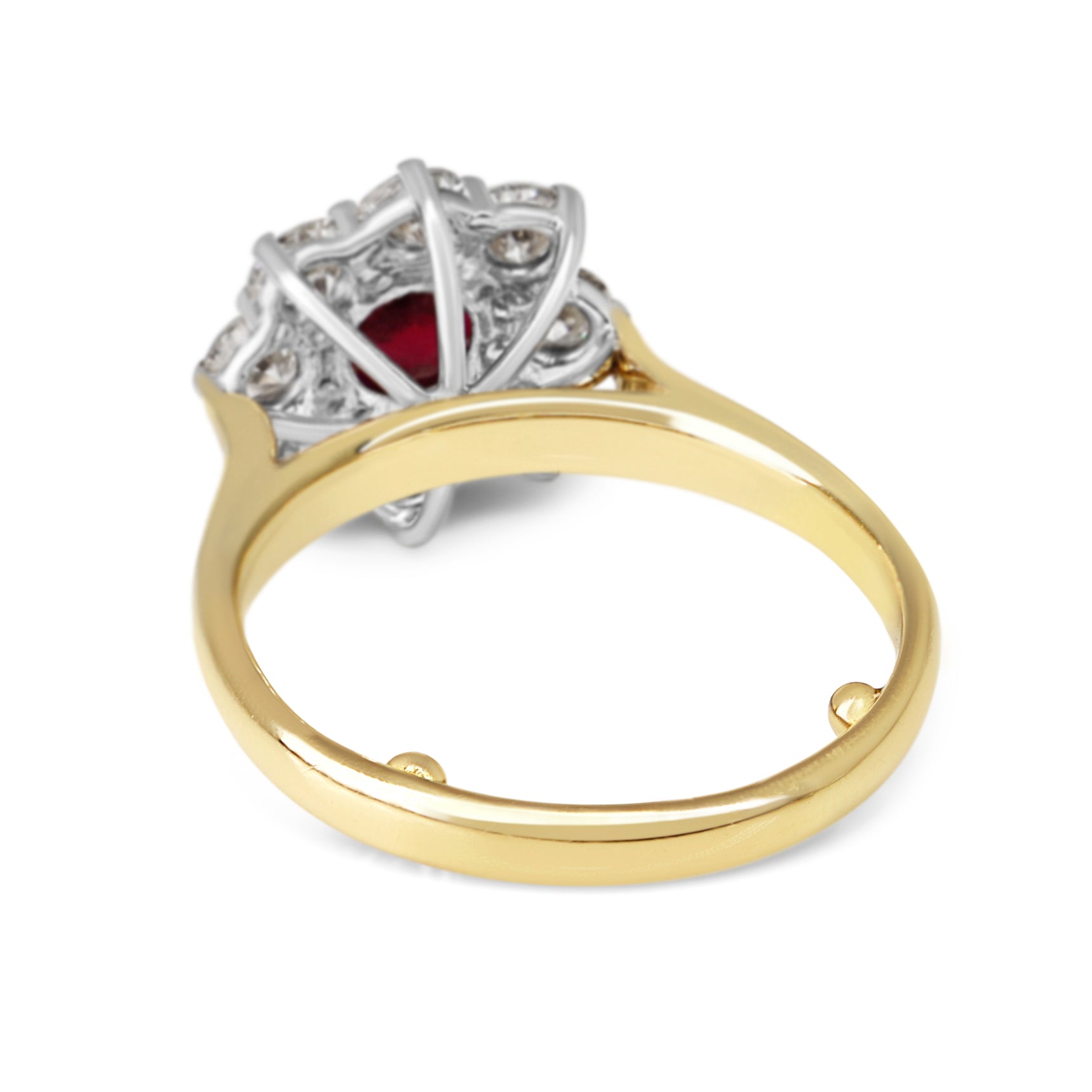 18ct Yellow Gold Ruby and Diamond Halo Cluster Ring