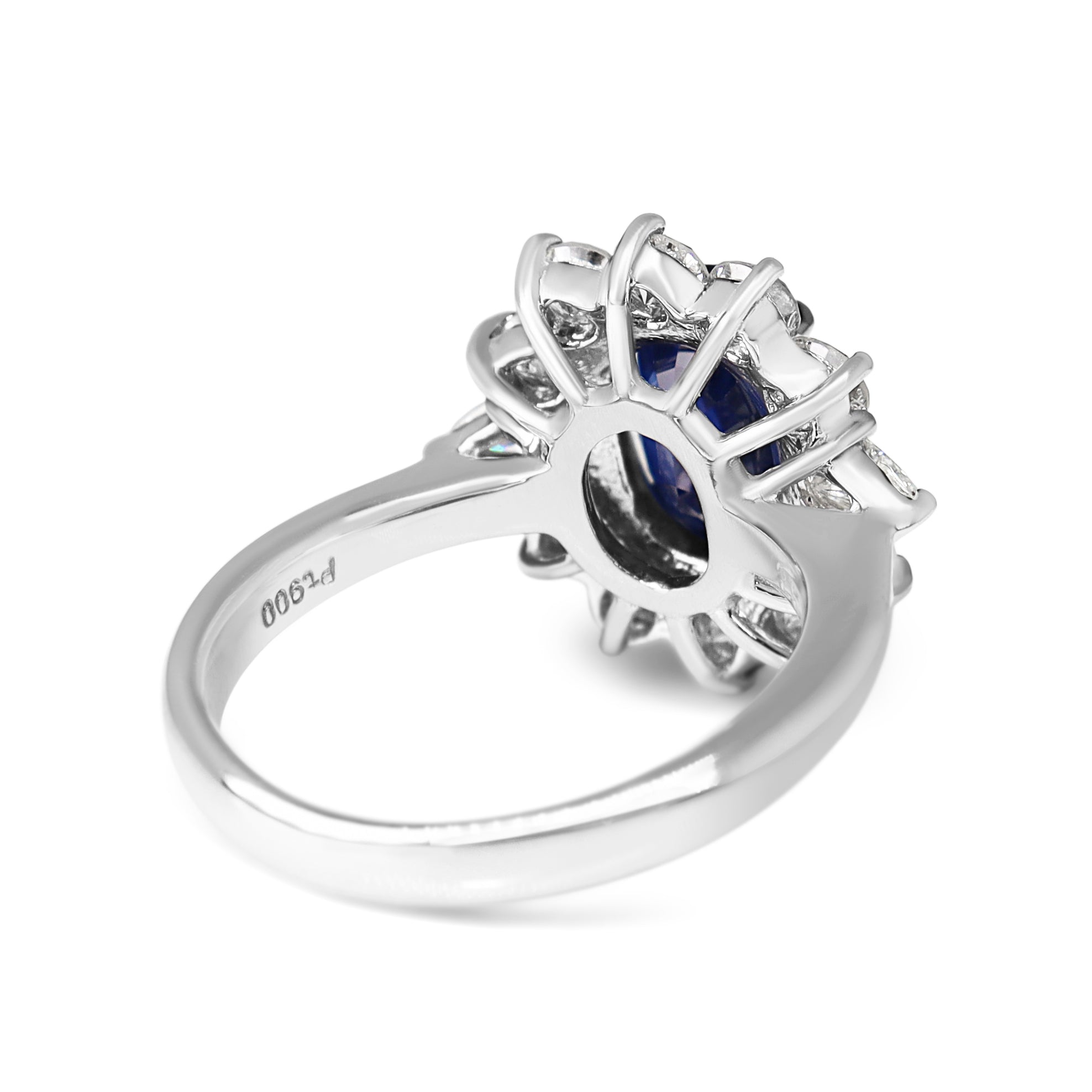 Platinum Oval Sapphire & Diamond Halo Cluster Ring