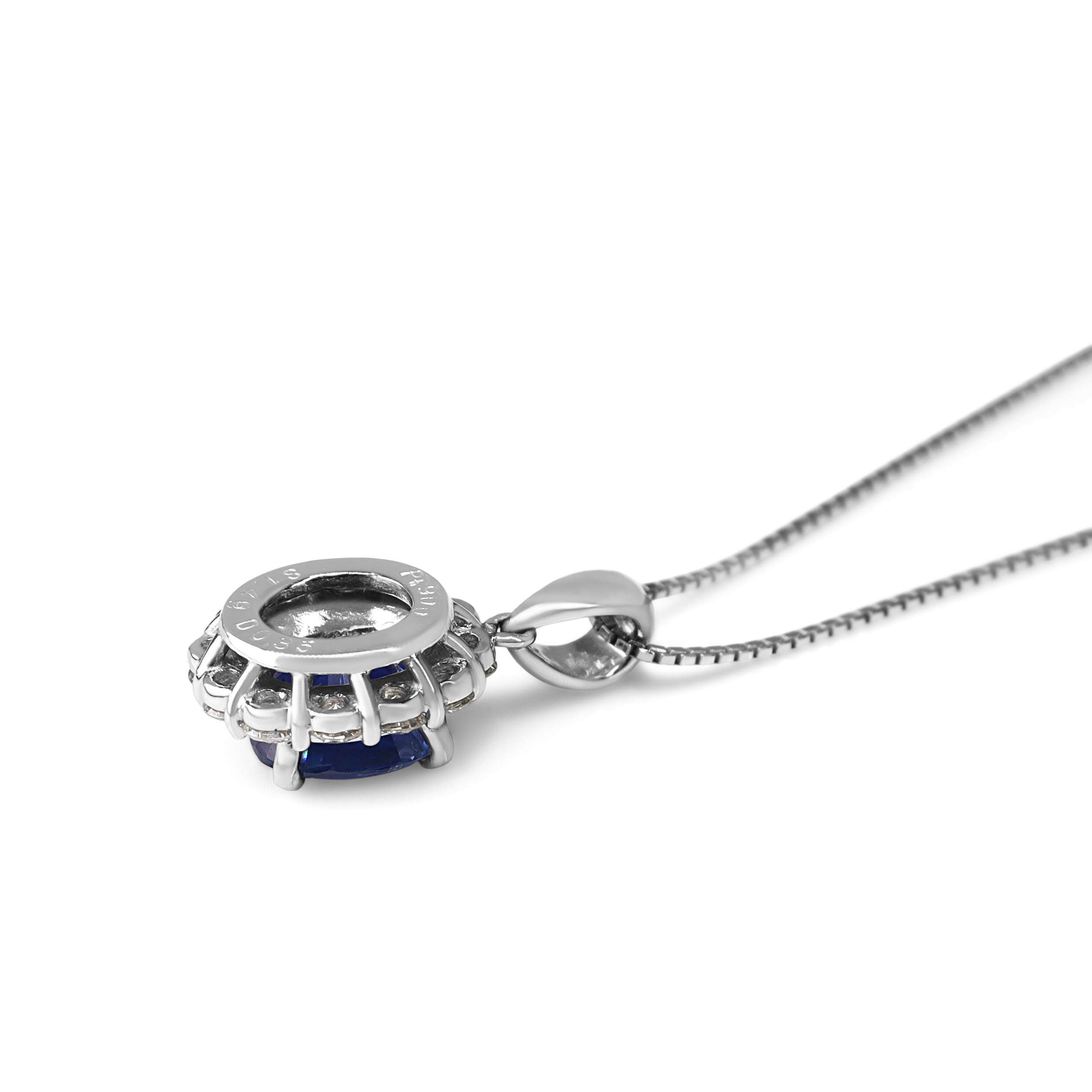 Platinum Sapphire and Diamond Halo Necklace