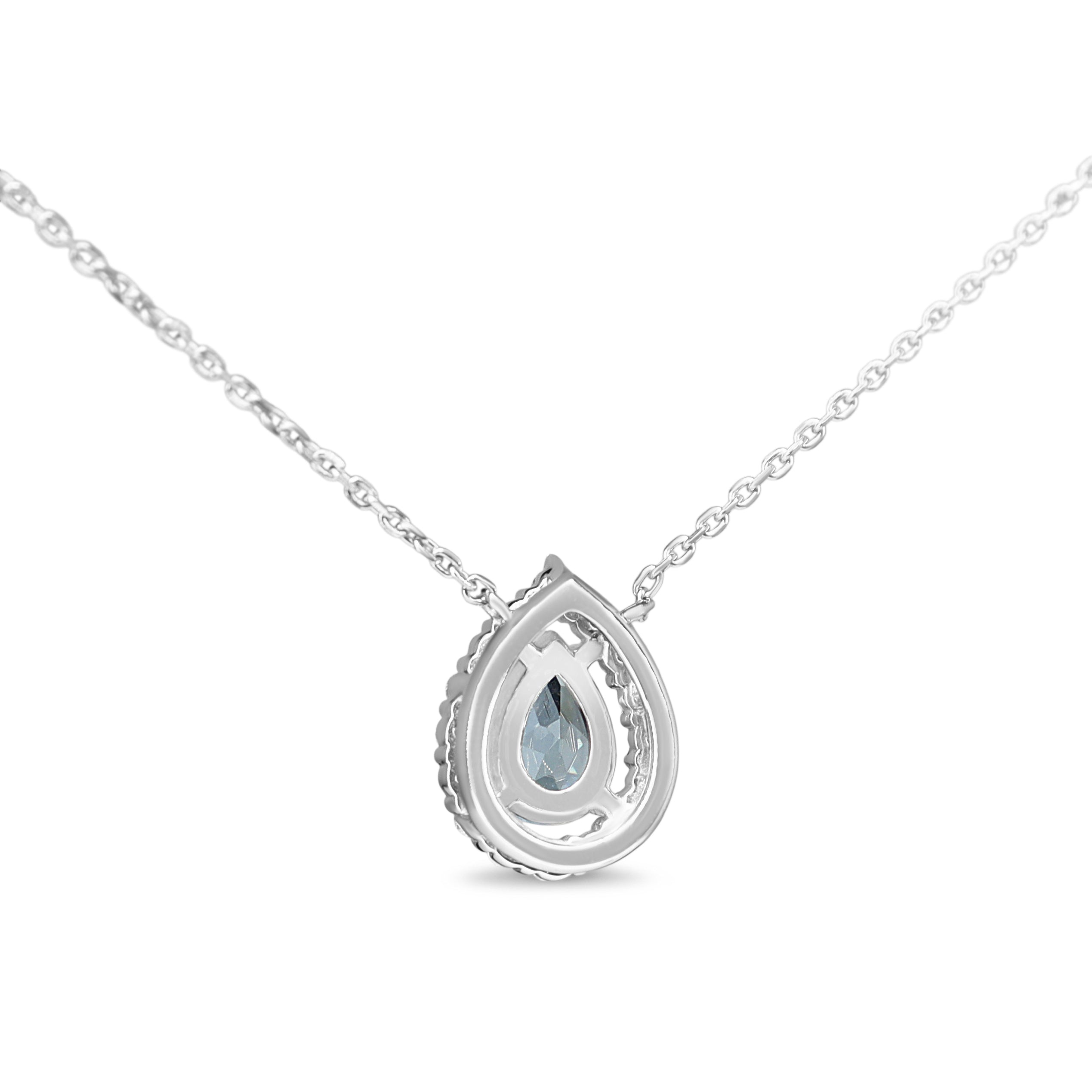 Platinum Aquamarine and Diamond Pear Halo Necklace