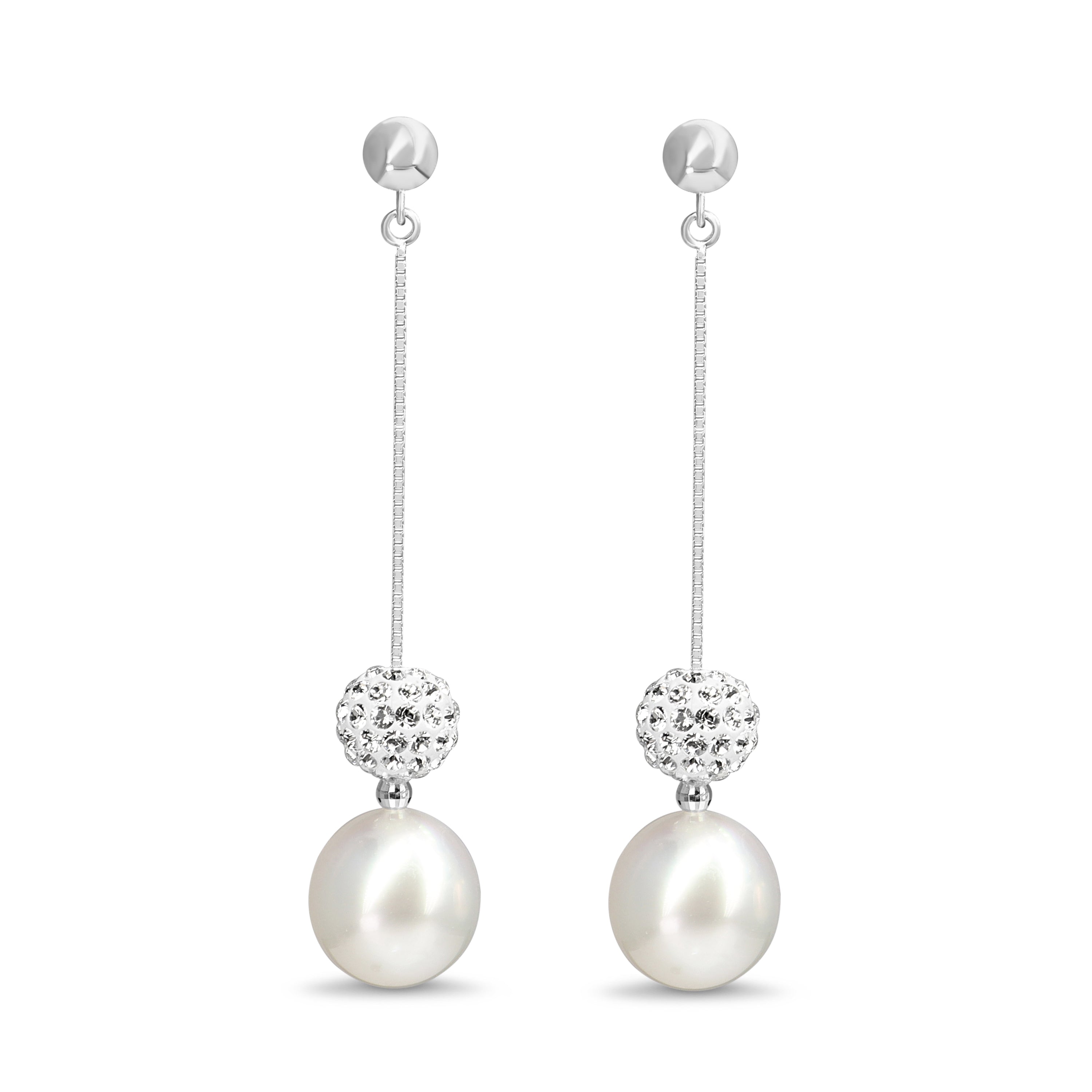 14ct White Gold 9.3mm South Sea Pearls and Crystal Earrings