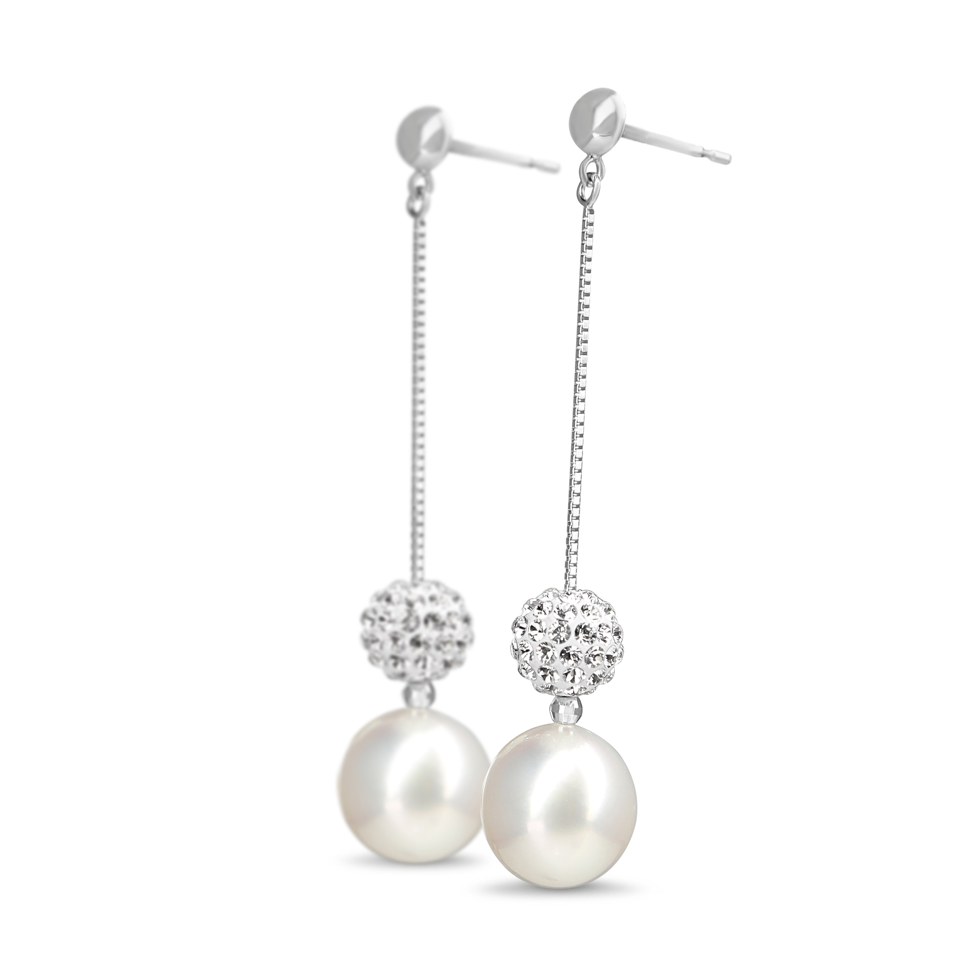 14ct White Gold 9.3mm South Sea Pearls and Crystal Earrings