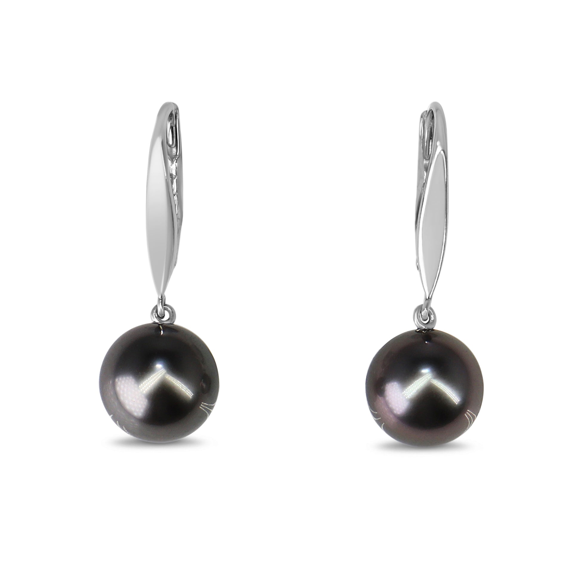 Platinum 9mm Tahitian Pearl Drop Earrings