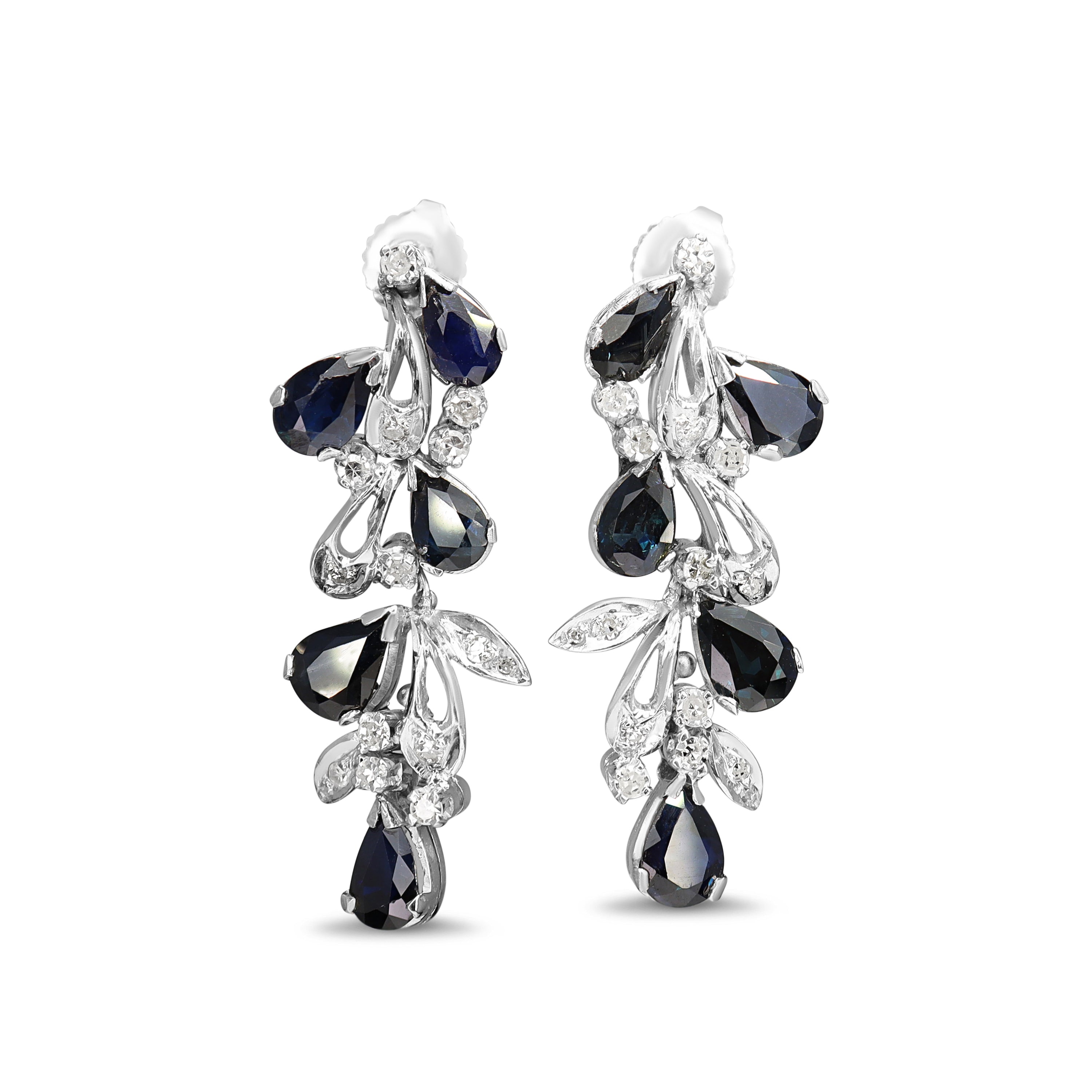 Palladium Sapphire and Diamond Drop Earrings