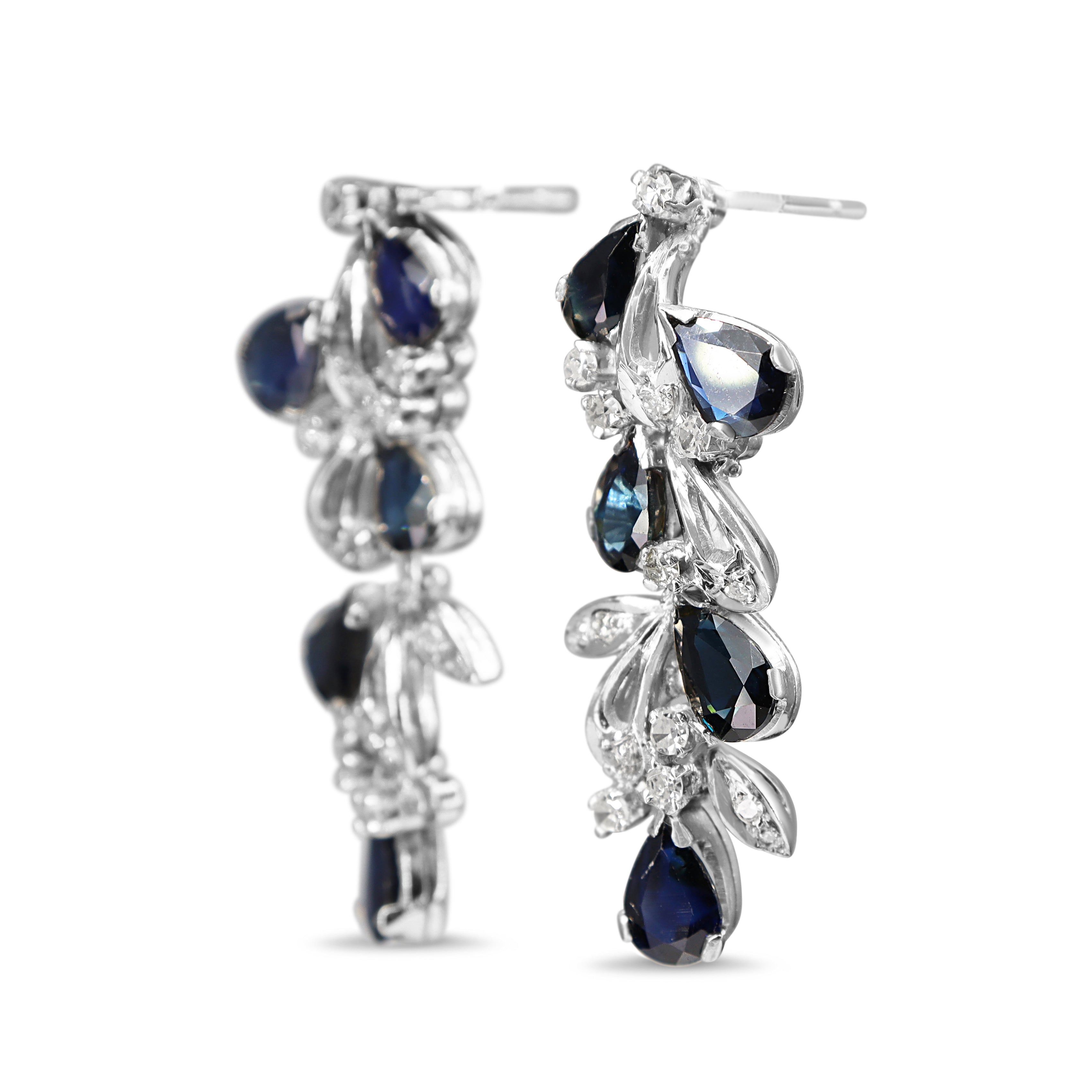 Palladium Sapphire and Diamond Drop Earrings