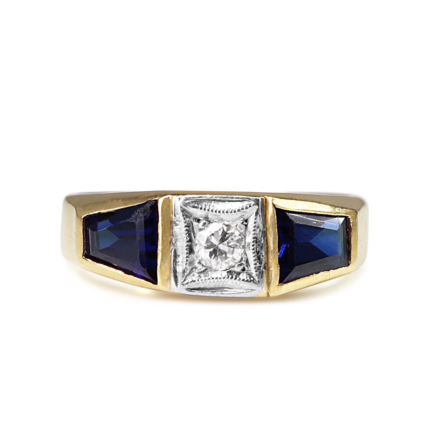 18ct Yellow and White Gold Sapphire and Diamond 3 Stone Ring