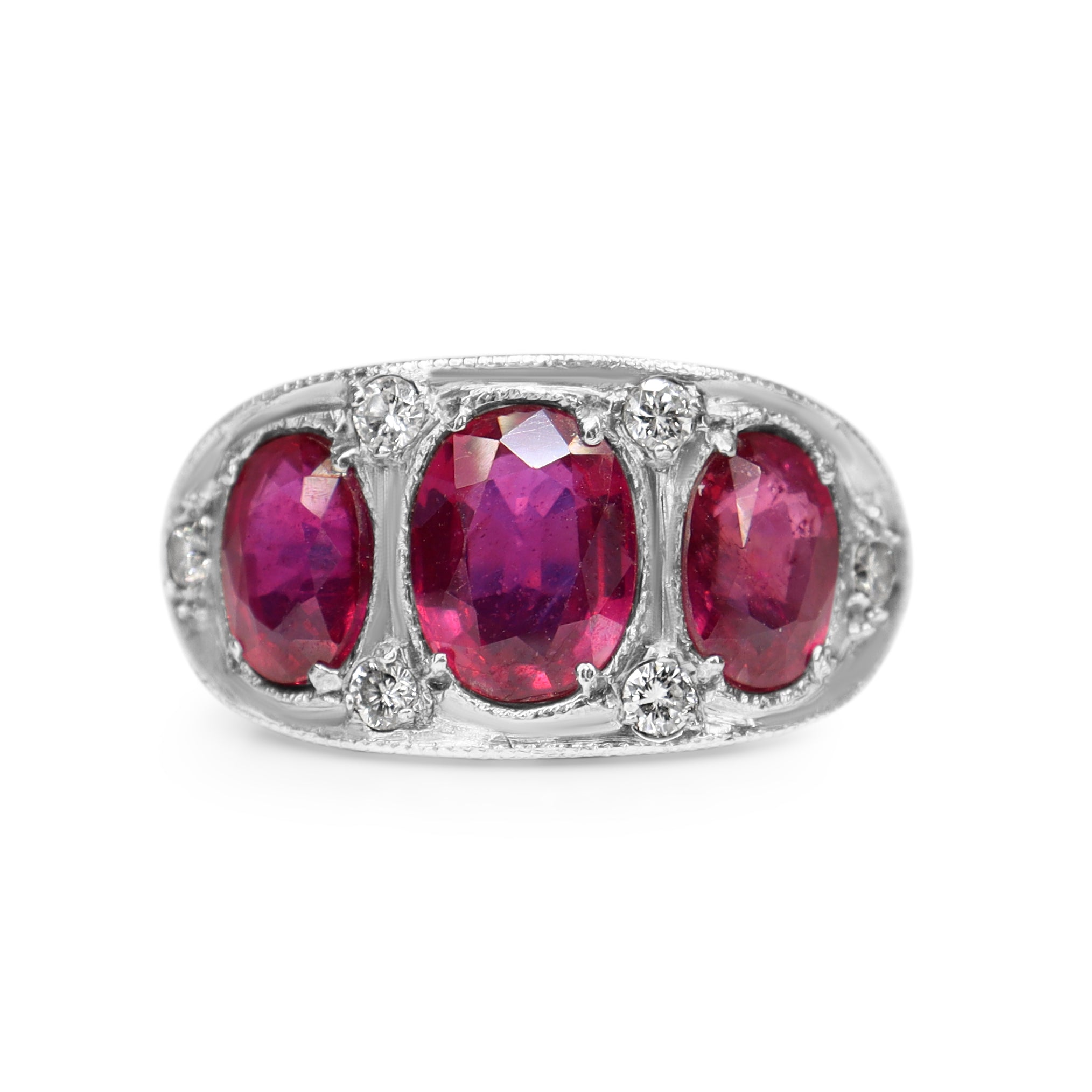 Platinum 3 Stone Ruby and Diamond Ring