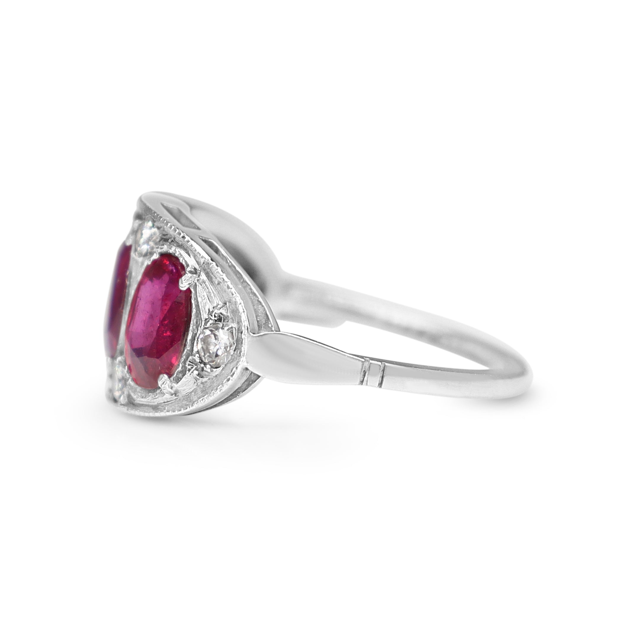 Platinum 3 Stone Ruby and Diamond Ring