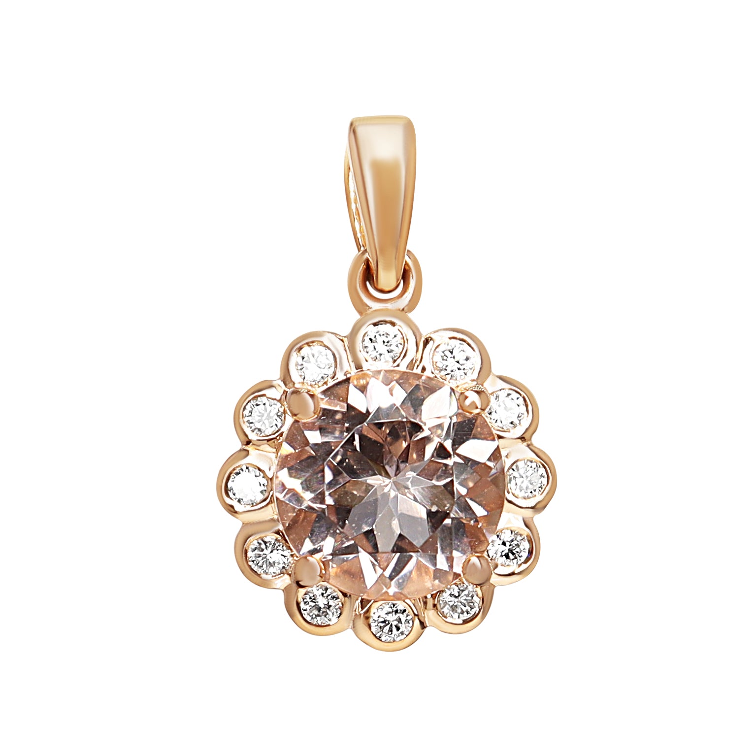 9ct Rose Gold Morganite and Diamond Daisy Style Pendant