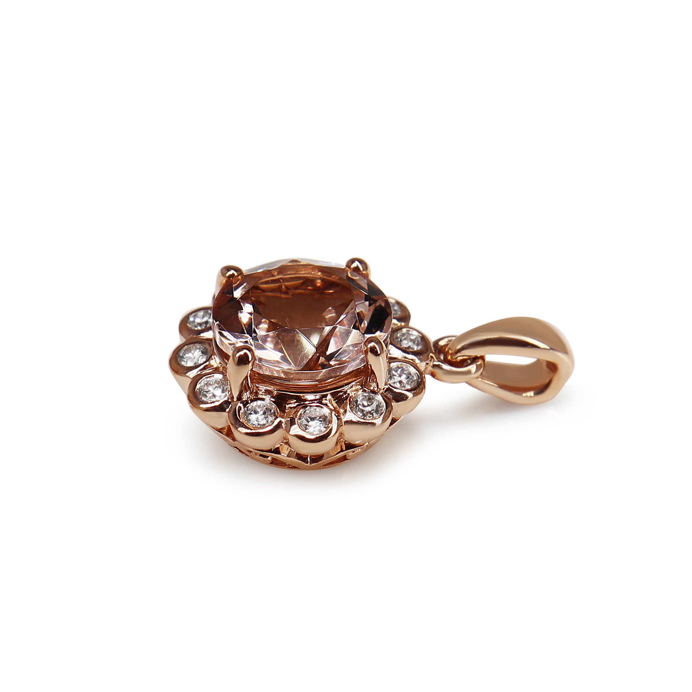 9ct Rose Gold Morganite and Diamond Daisy Style Pendant