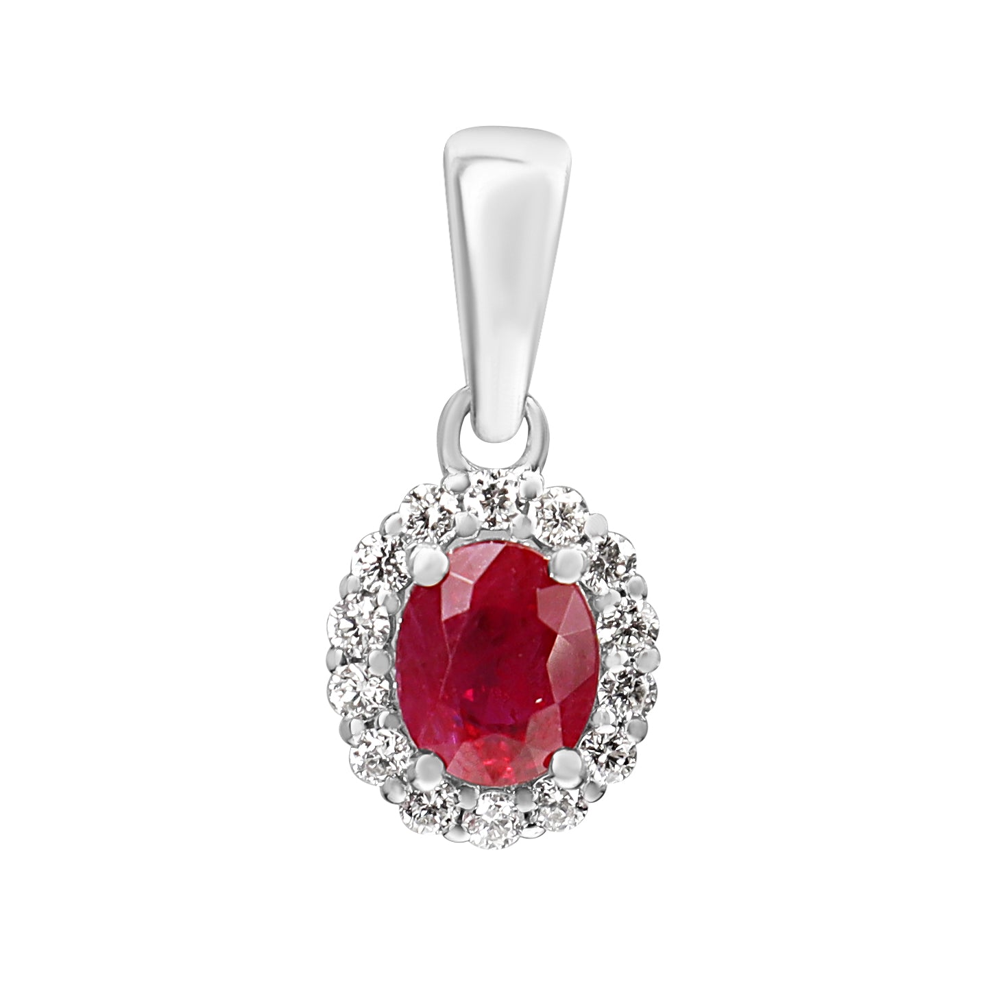 9ct White Gold Ruby and Diamond Halo Pendant