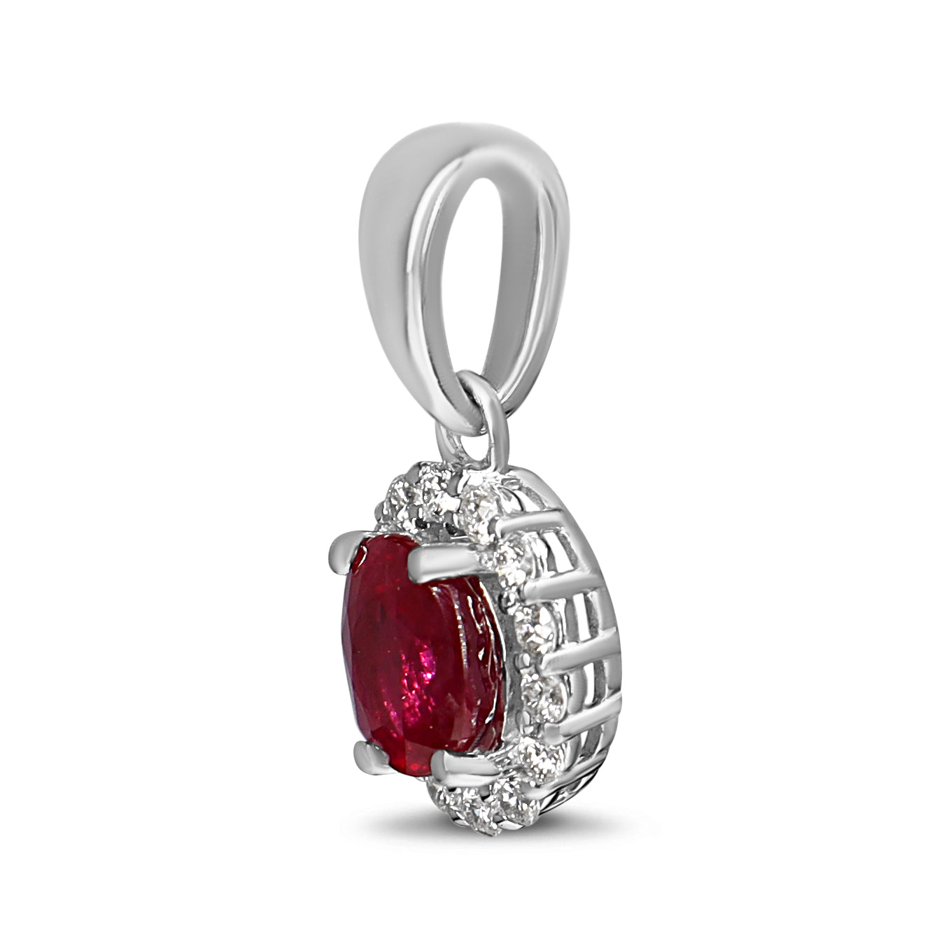 9ct White Gold Ruby and Diamond Halo Pendant