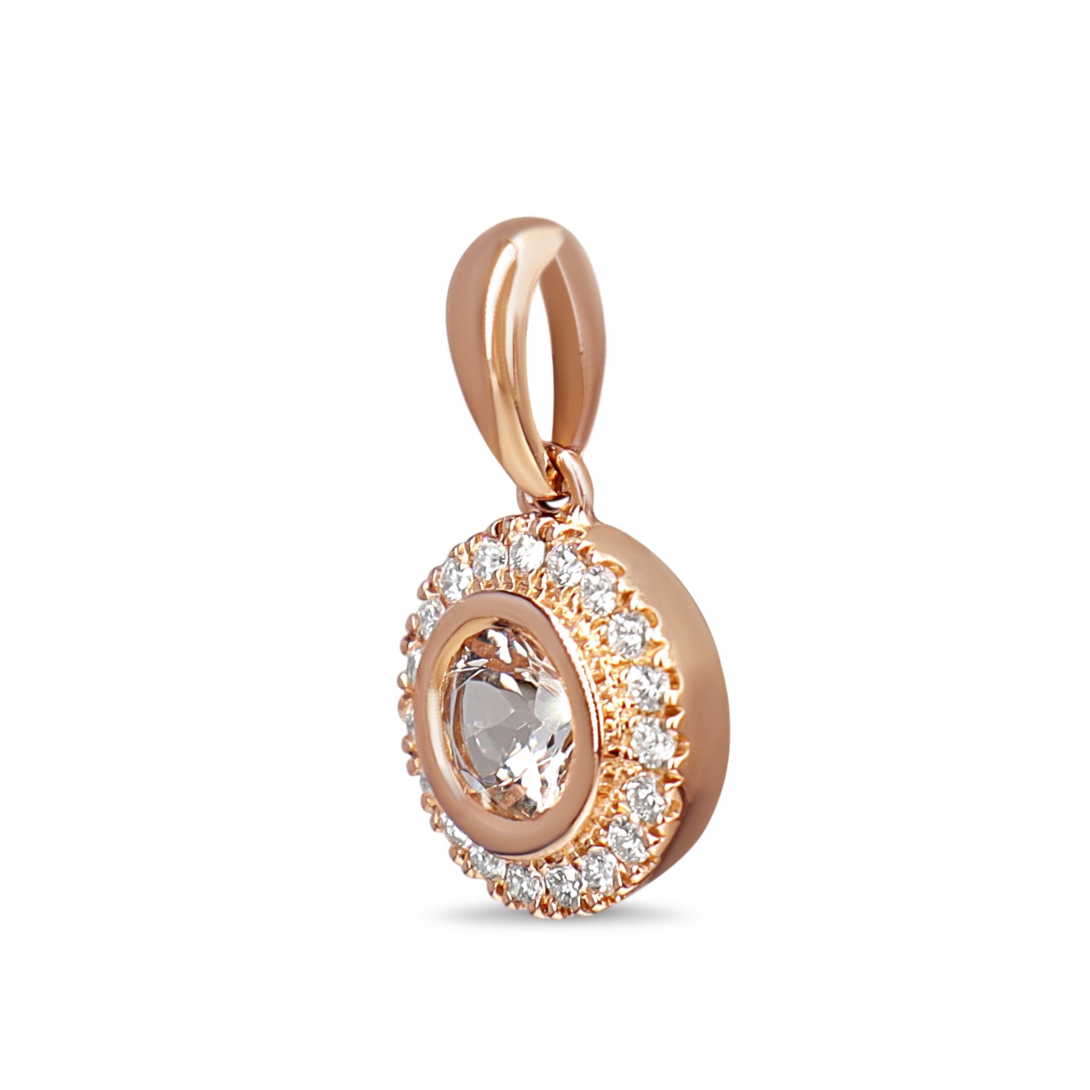 9ct Rose Gold Morganite and Diamond Halo Necklace