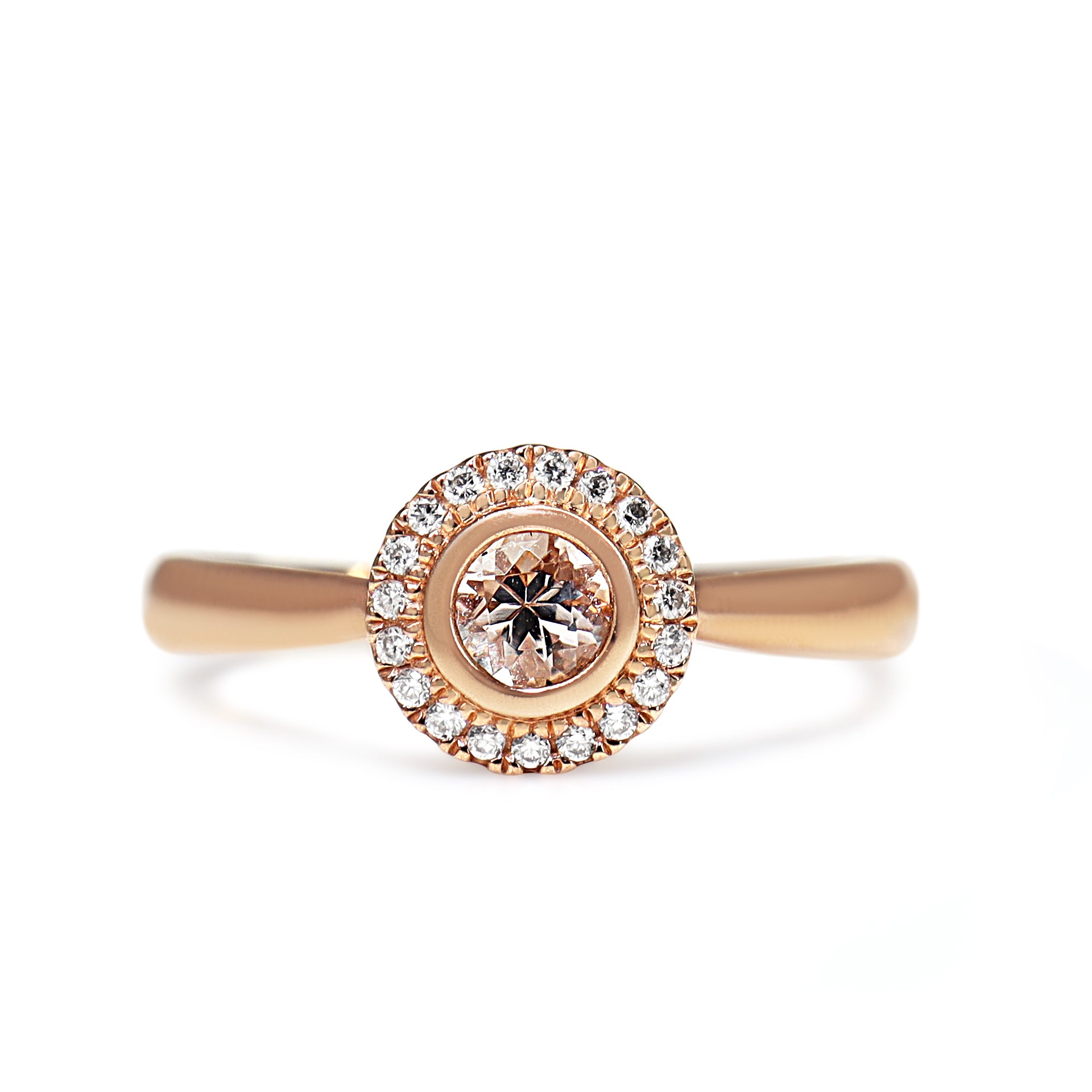 9ct Rose Gold Morganite Diamond Halo Ring