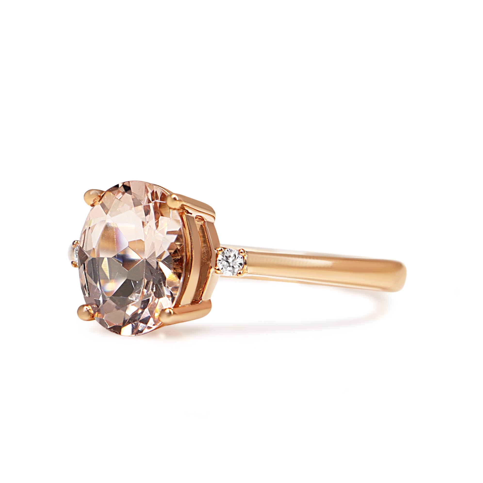 9ct Rose Gold Morganite and Diamond 3 Stone Ring