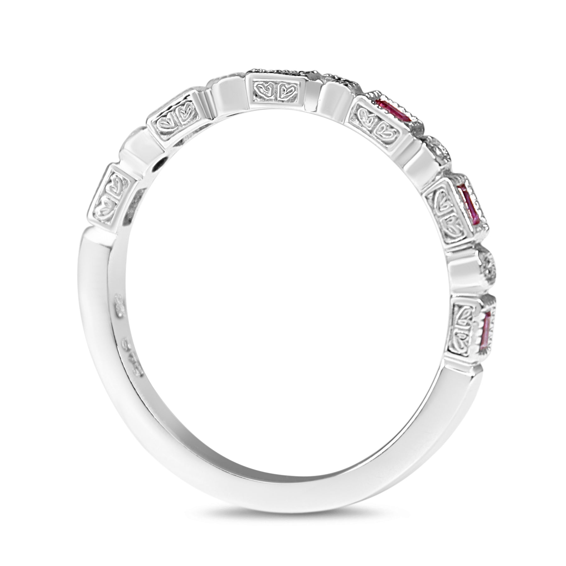 9ct White Gold Ruby and Diamond Deco Style Ring