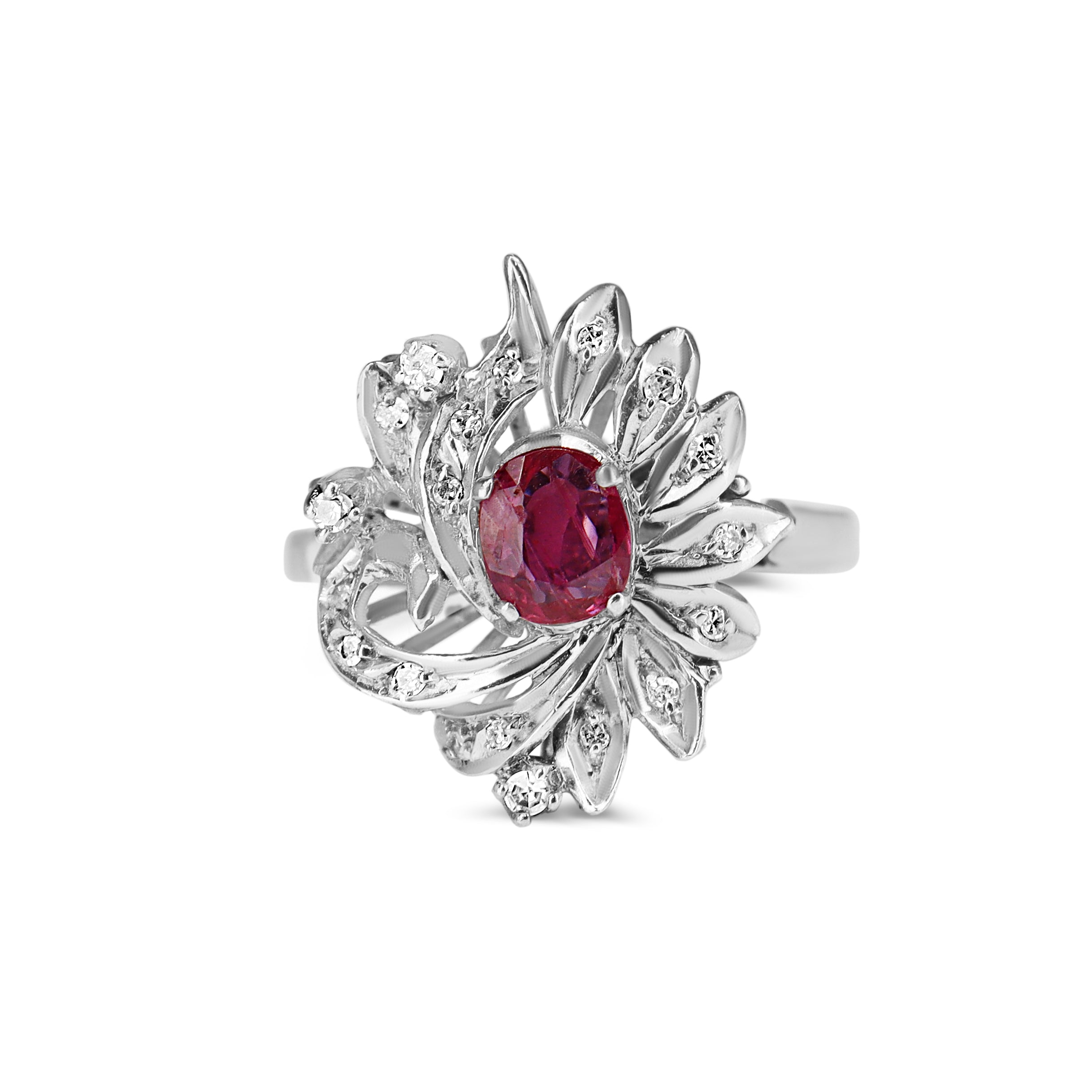 Palladium Ruby and Diamond Cluster Ring