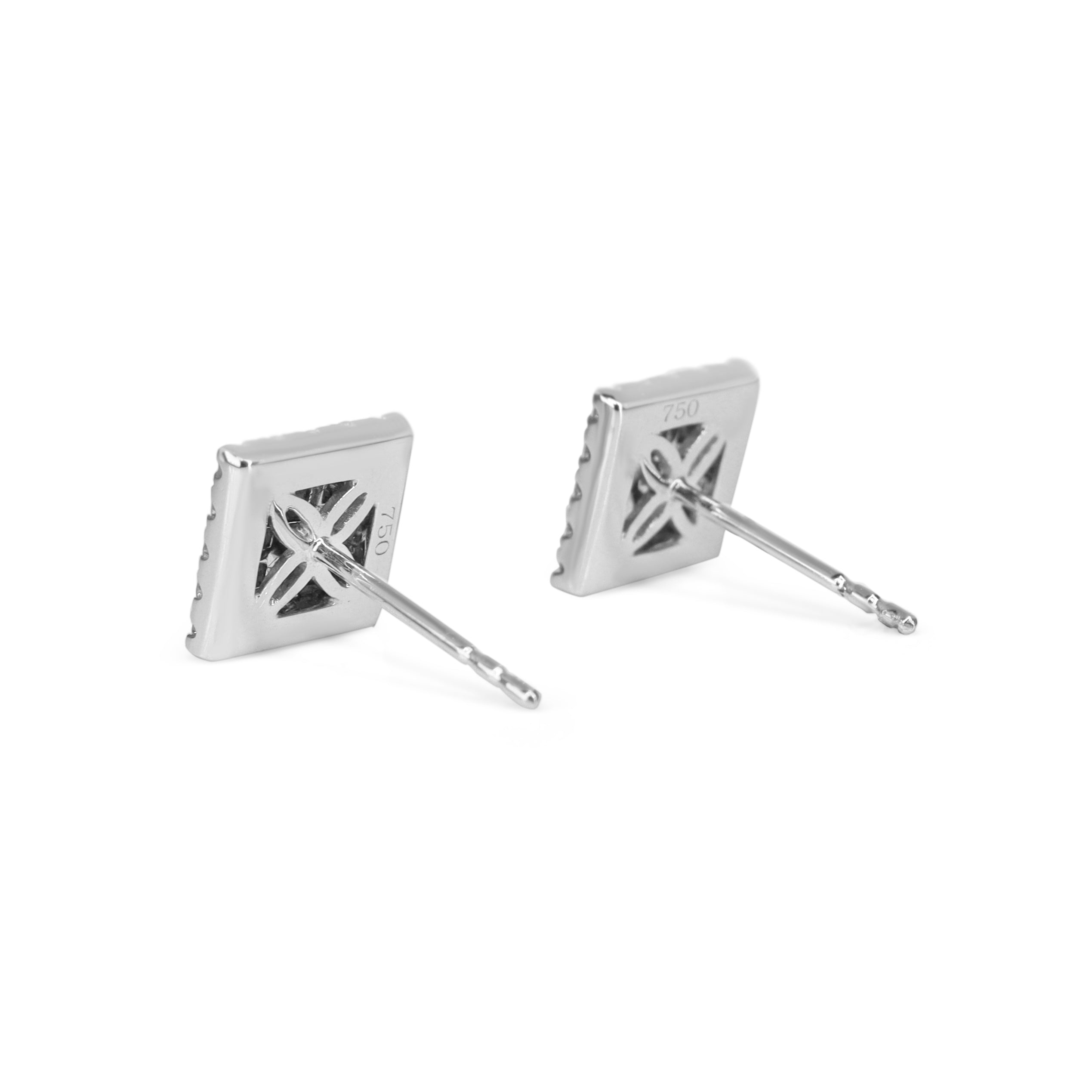 18ct White Gold Princess and Brilliant Cut Diamond Cluster Halo Square Stud Earrings